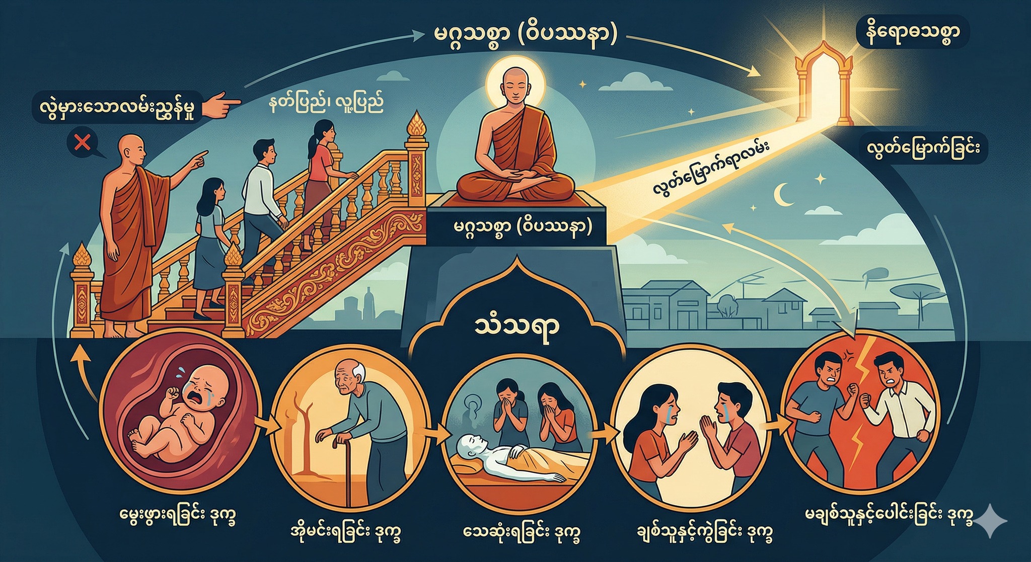 ဒုက္ခသစ္စာမှသည် ဒုက္ခသစ္စာဆီသို့ (သံသရာကို လောဂျစ်ကျကျ တွက်ချက်ခြင်း)