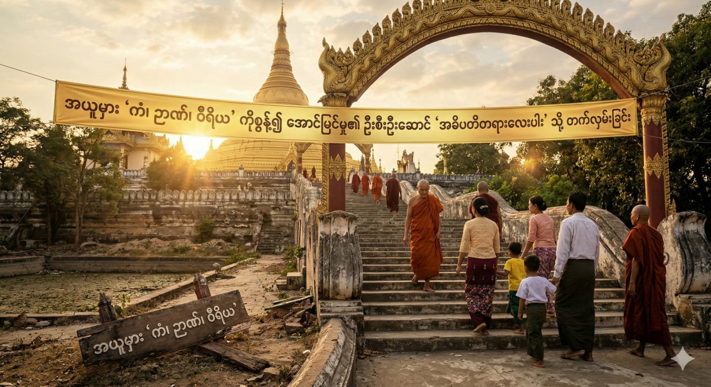 “အယူမှား ‘ကံ၊ ဉာဏ်၊ ဝီရိယ’ ကိုစွန့်၍ အောင်မြင်မှု၏ ဦးစီးဦးဆောင် ‘အဓိပတိတရားလေးပါး’ သို့ တက်လှမ်းခြင်း”