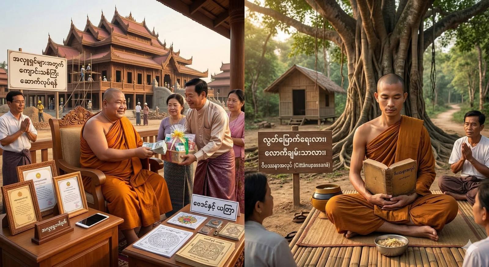 သင်္ကန်းကို ခုတုံးလုပ်ပြီး လောကီချမ်းသာ ရှာနေသူများ (သို့မဟုတ်) လွတ်မြောက်ရေးကို ကျောခိုင်းထားသော အချောင်သမားများ