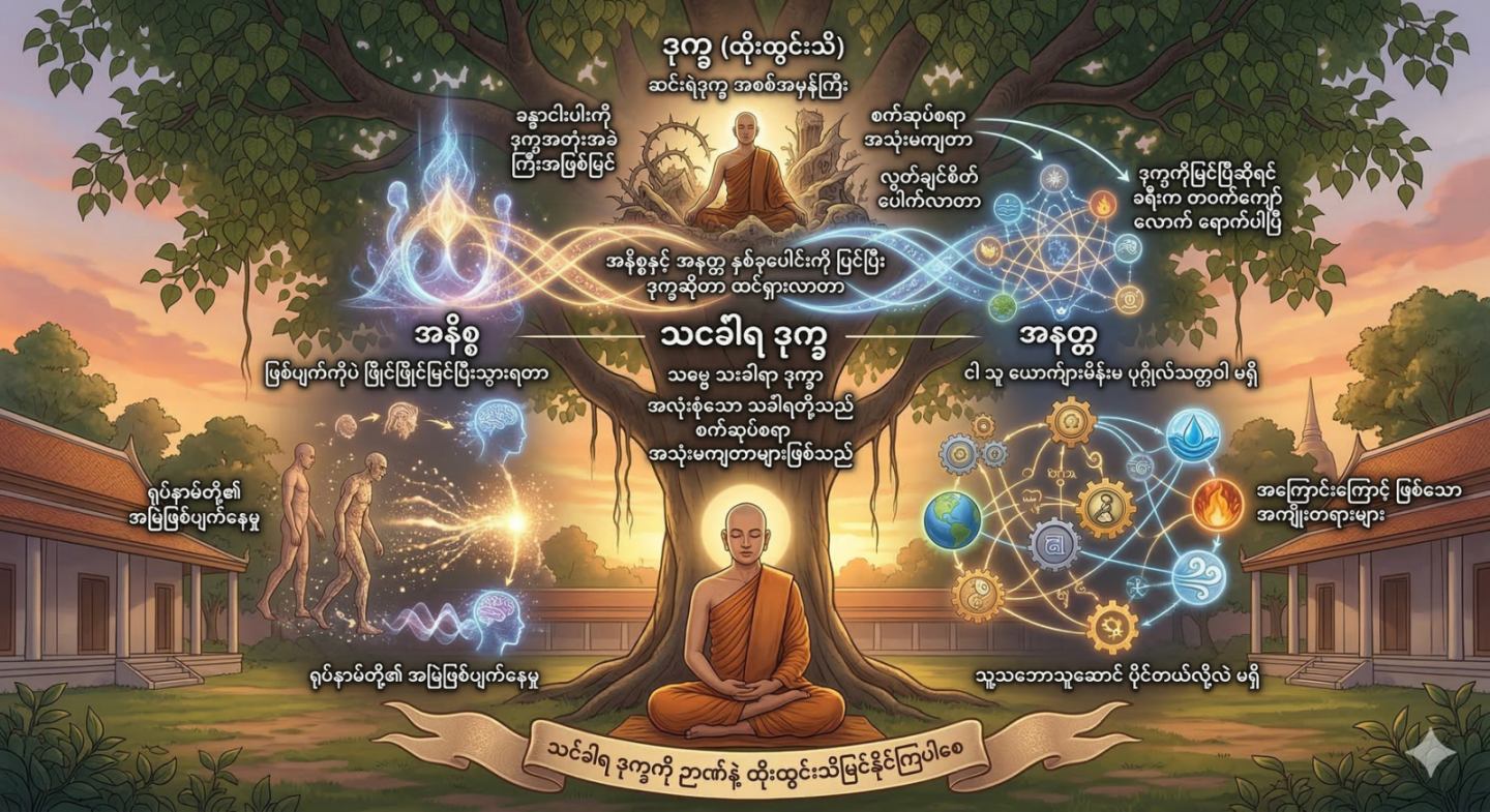 သင်္ခါရ ဒုက္ခ (သို့မဟုတ်) ရုပ်နာမ်တို့၏ အနှစ်သာရမဲ့မှုကို ထိုးထွင်းသိမြင်ခြင်း