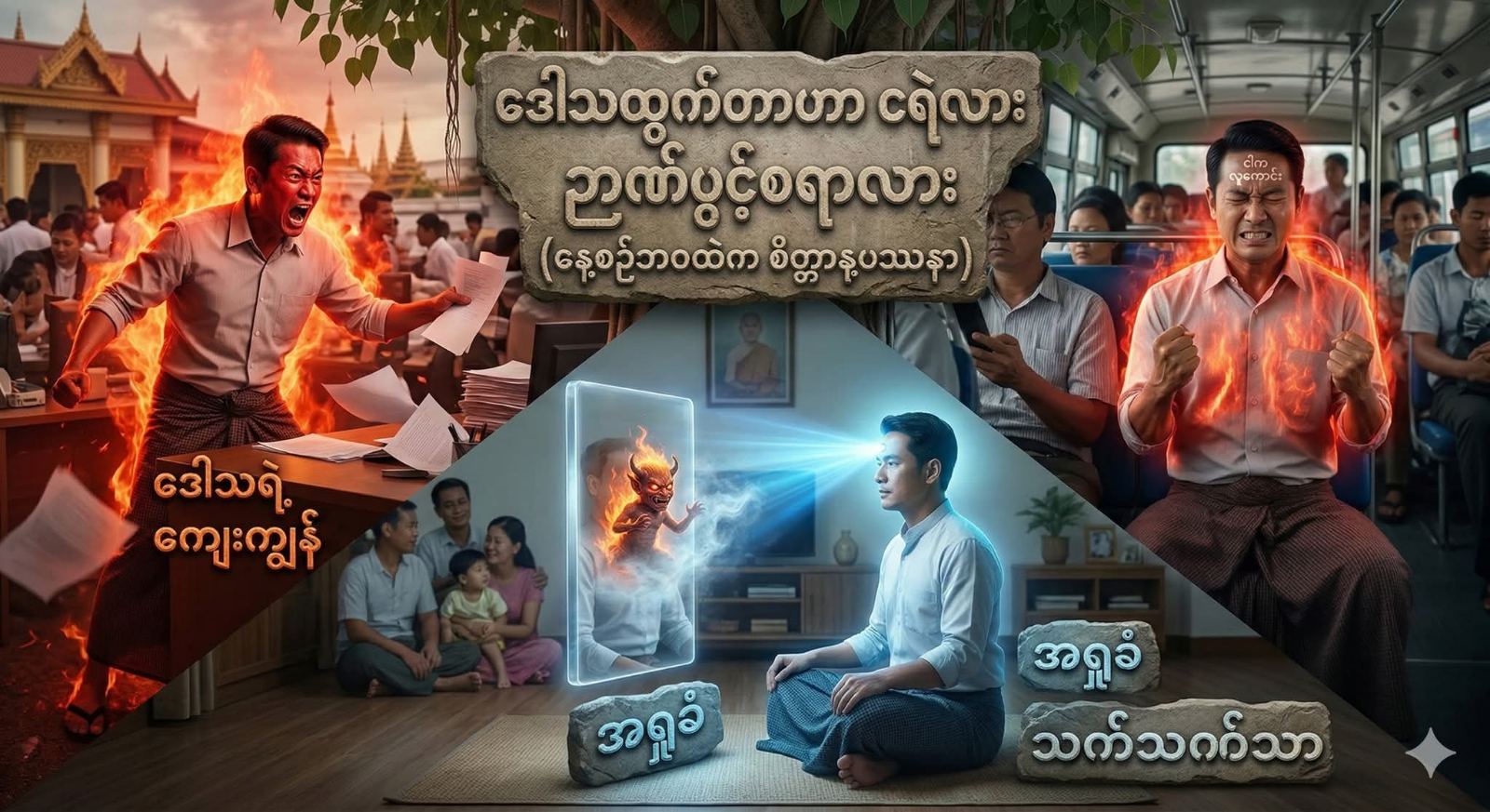 ဒေါသထွက်တာဟာ ငရဲလား၊ ဉာဏ်ပွင့်စရာလား (နေ့စဉ်ဘဝထဲက စိတ္တာနုပဿနာ)