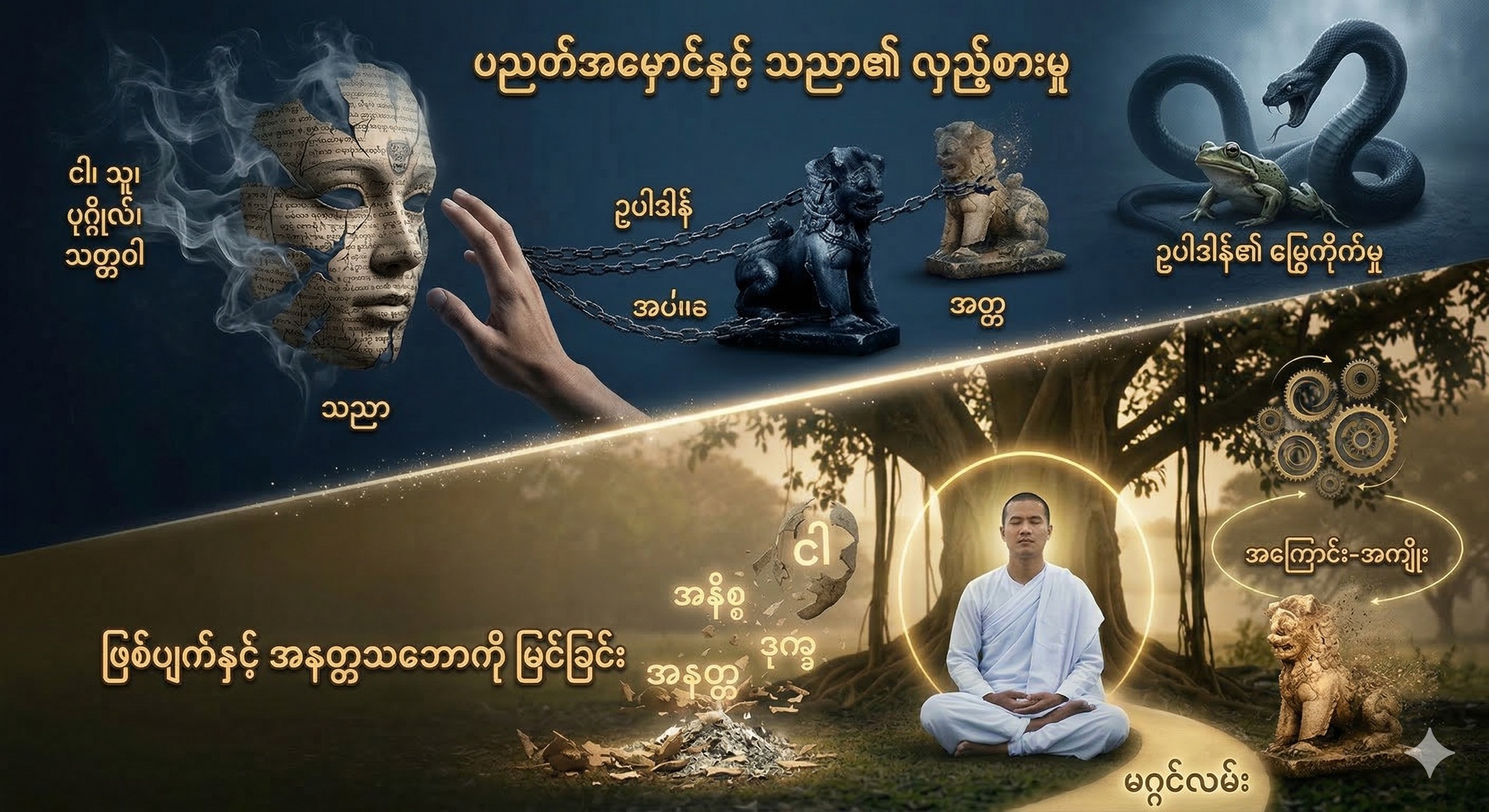 “ငါ၊ သူ၊ ပုဂ္ဂိုလ်၊ သတ္တဝါ” ဆိုတဲ့ ပညတ်အမှောင်ကို ခွဲခြားသိမြင်ခြင်း