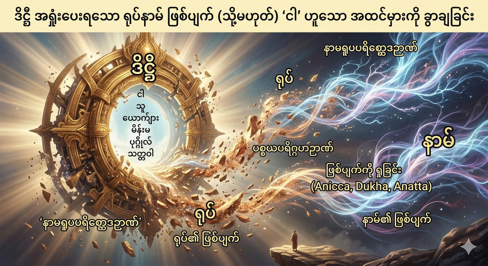 ဒိဋ္ဌိ အရှုံးပေးရသော ရုပ်နာမ် ဖြစ်ပျက် (သို့မဟုတ်) ‘ငါ’ ဟူသော အထင်မှားကို ခွာချခြင်း
