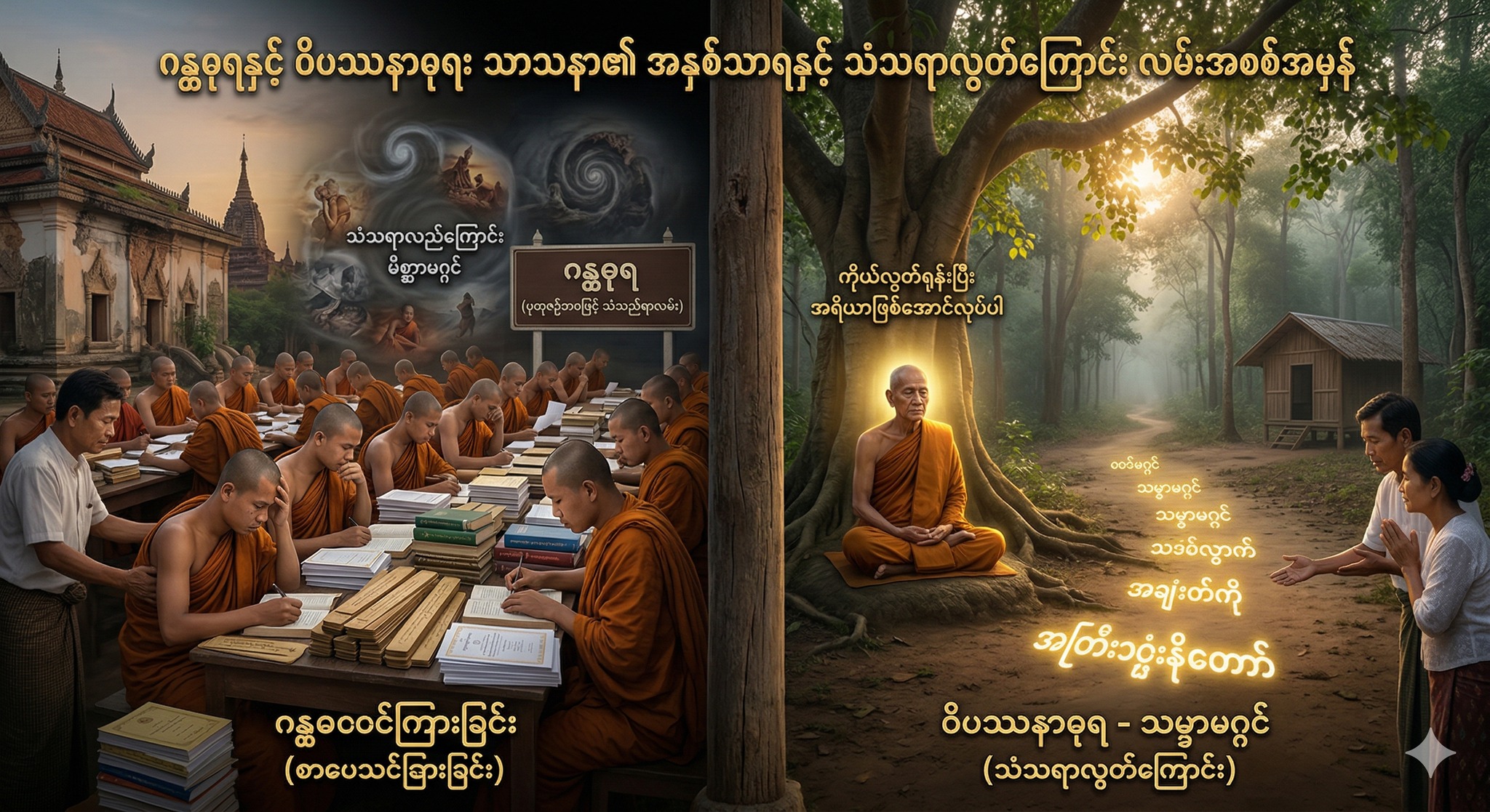 ဂန္ထဓုရနှင့် ဝိပဿနာဓုရ: သာသနာ၏ အနှစ်သာရနှင့် သံသရာလွတ်ကြောင်း လမ်းအစစ်အမှန်