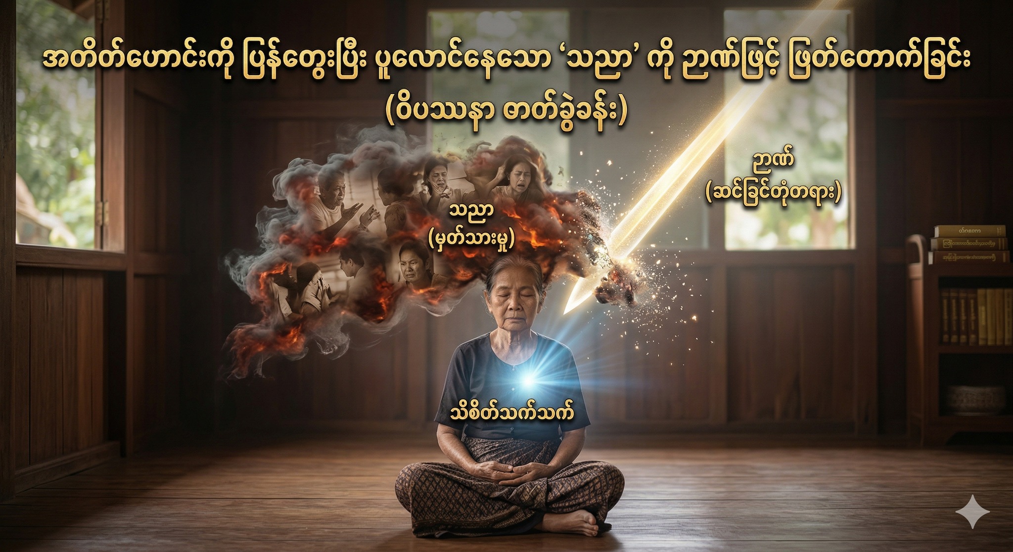 အတိတ်ဟောင်းကို ပြန်တွေးပြီး ပူလောင်နေသော “သညာ” ကို ဉာဏ်ဖြင့် ဖြတ်တောက်ခြင်း
