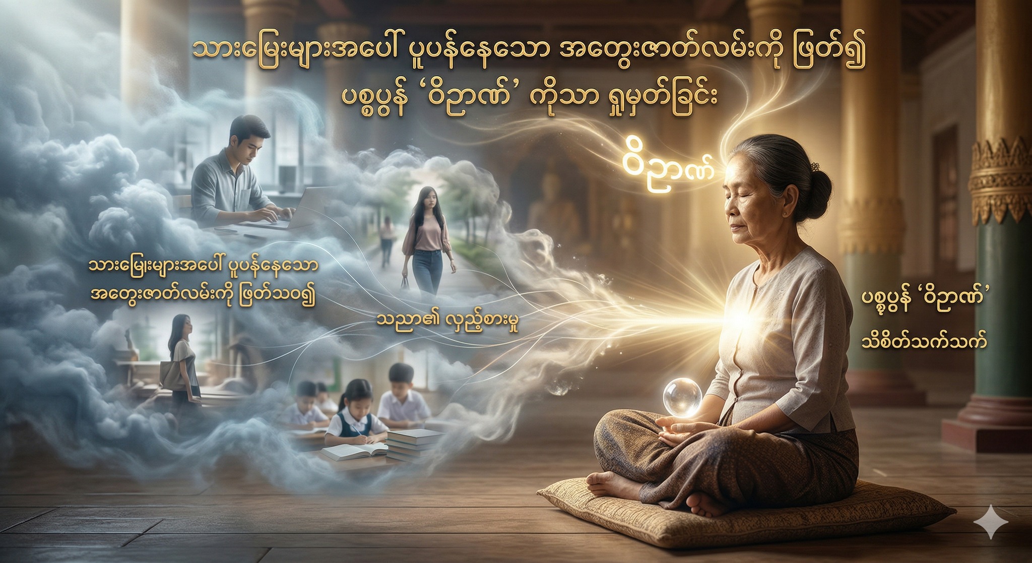 သားမြေးများအပေါ် ပူပန်နေသော အတွေးဇာတ်လမ်းကို ဖြတ်၍ ပစ္စုပ္ပန် “ဝိဉာဏ်” ကိုသာ ရှုမှတ်ခြင်း