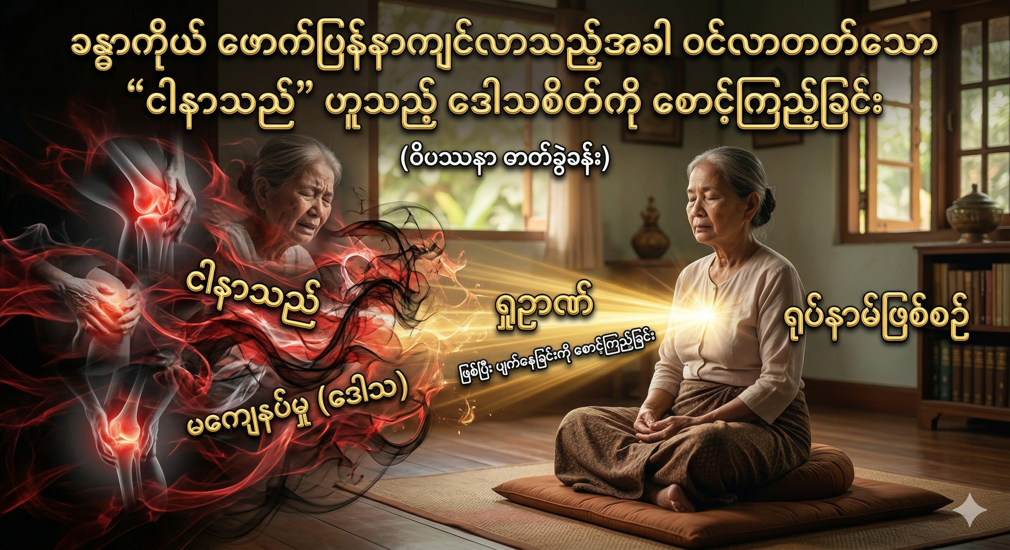 ခန္ဓာကိုယ် ဖောက်ပြန်နာကျင်လာသည့်အခါ ဝင်လာတတ်သော “ငါနာသည်” ဟူသည့် ဒေါသစိတ်ကို စောင့်ကြည့်ခြင်း