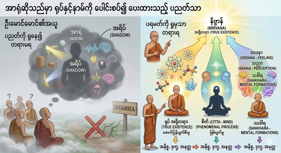 အာရုံဆိုသည်မှာ ရုပ်နှင့်နာမ်ကို ပေါင်းစပ်၍ ပေးထားသည့် ပညတ်သာ