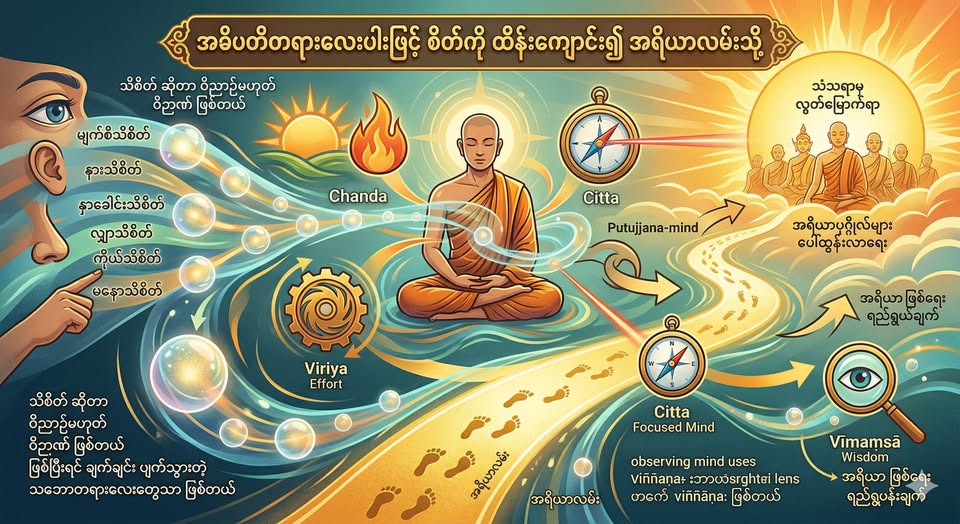 အဓိပတိတရားလေးပါးဖြင့် စိတ်ကို ထိန်းကျောင်း၍ အရိယာလမ်းသို့