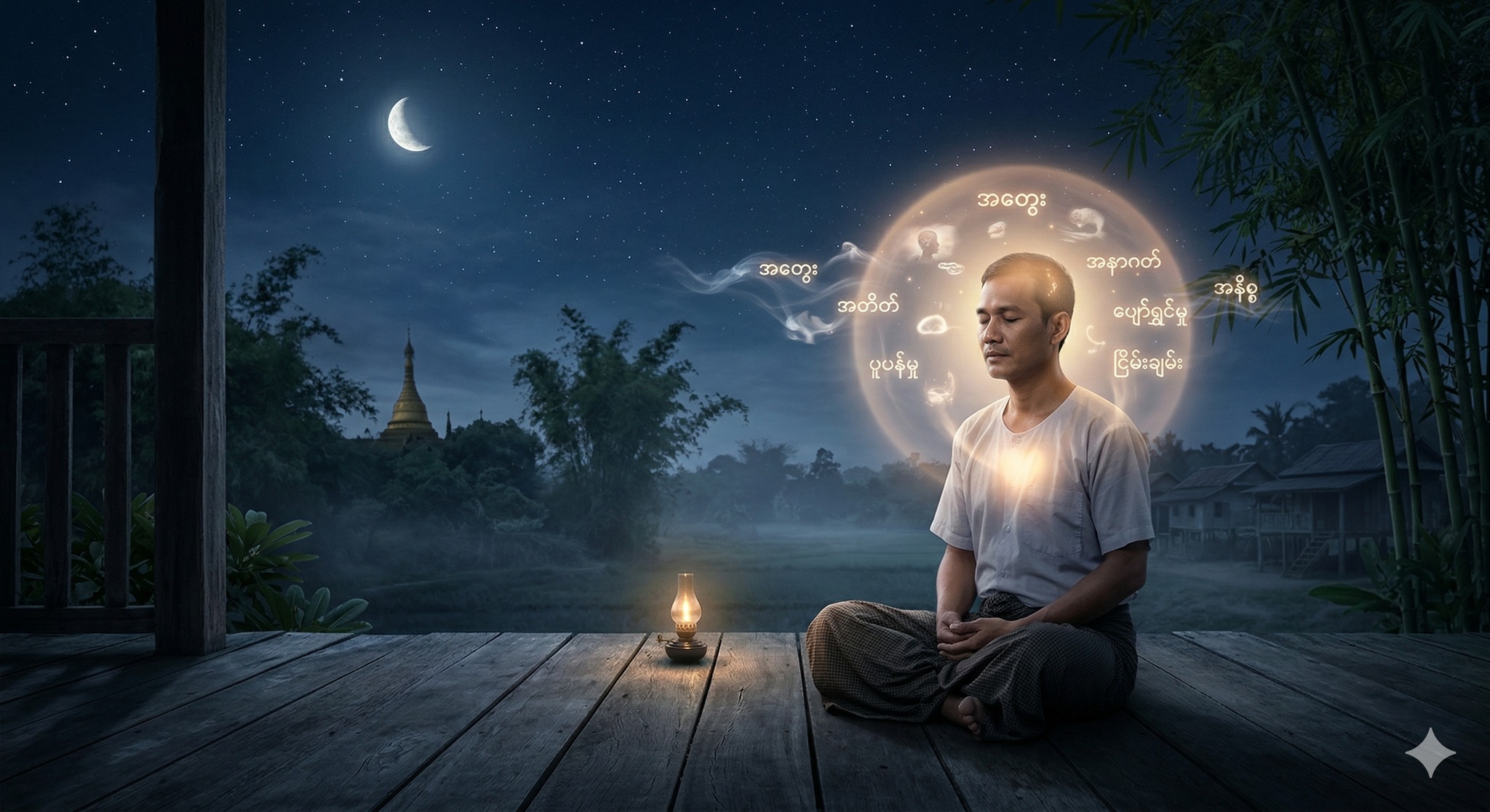 တိတ်ဆိတ်သော ညချမ်းဝယ် တွေးတောနေသော သိစိတ်ကို ဉာဏ်ဖြင့် လေ့လာခြင်း