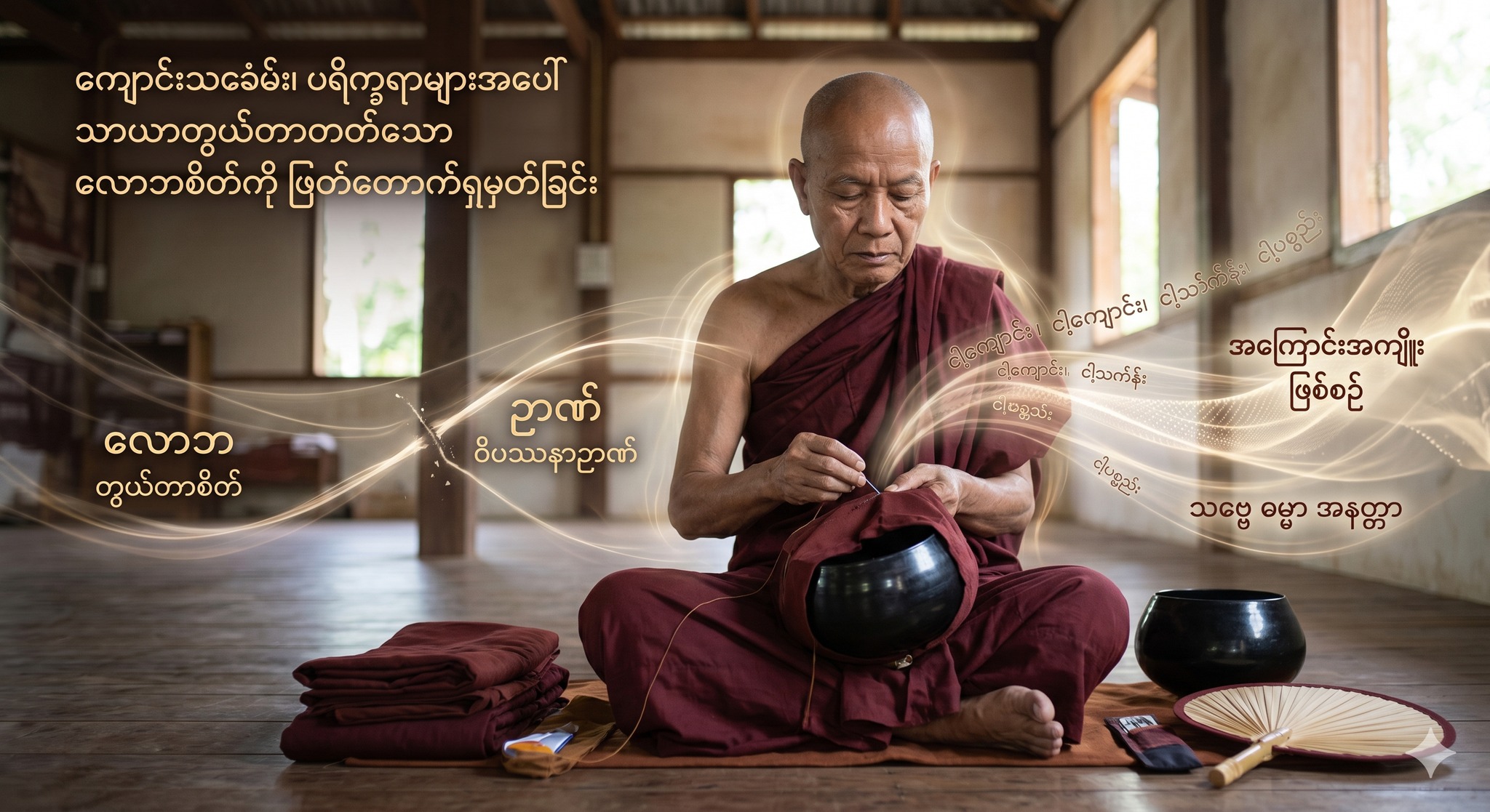 ကျောင်းသင်္ခမ်း၊ ပရိက္ခရာများအပေါ် သာယာတွယ်တာတတ်သော လောဘစိတ်ကို ဖြတ်တောက်ရှုမှတ်ခြင်း
