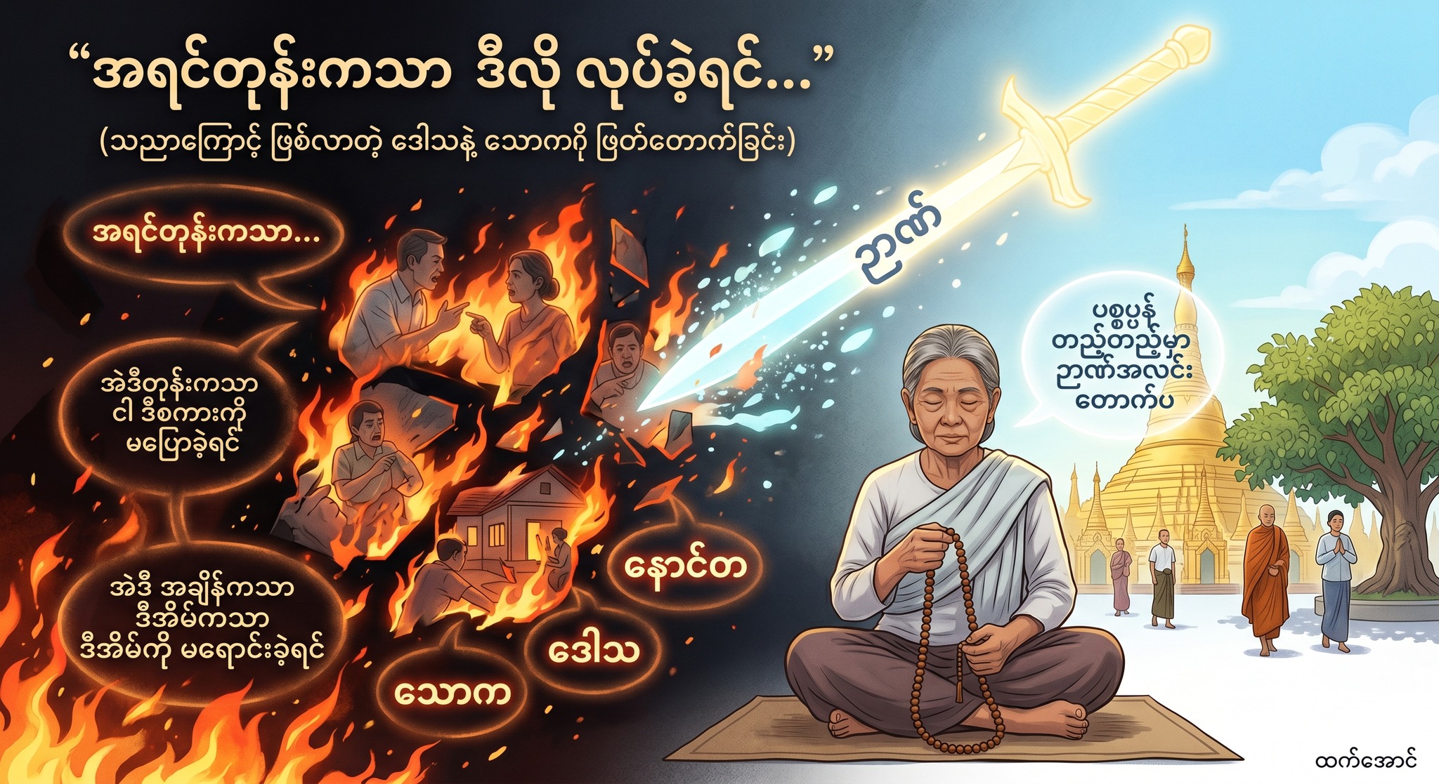 “အရင်တုန်းကသာ ဒီလိုလုပ်ခဲ့ရင်…” ဆိုတဲ့ နောင်တတွေနဲ့ ပူလောင်နေဆဲလား (သညာကြောင့် ဖြစ်လာတဲ့ ဒေါသနဲ့ သောကကို ဖြတ်တောက်ခြင်း)