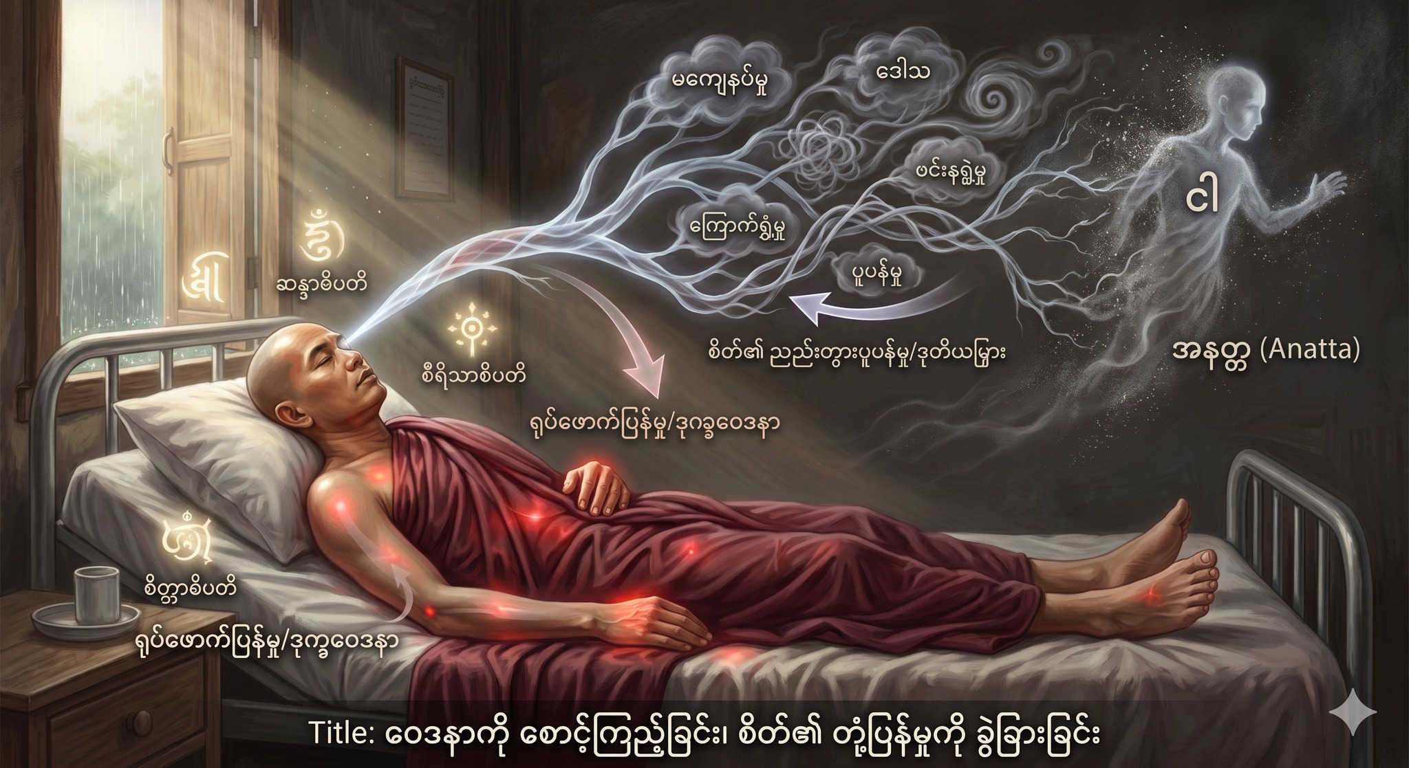 ရောဂါဝေဒနာ ခံစားရချိန်ဝယ် ရုပ်၏နာကျင်မှုထက် စိတ်၏ ညည်းတွားပူပန်မှုကို စောင့်ကြည့်ခြင်း