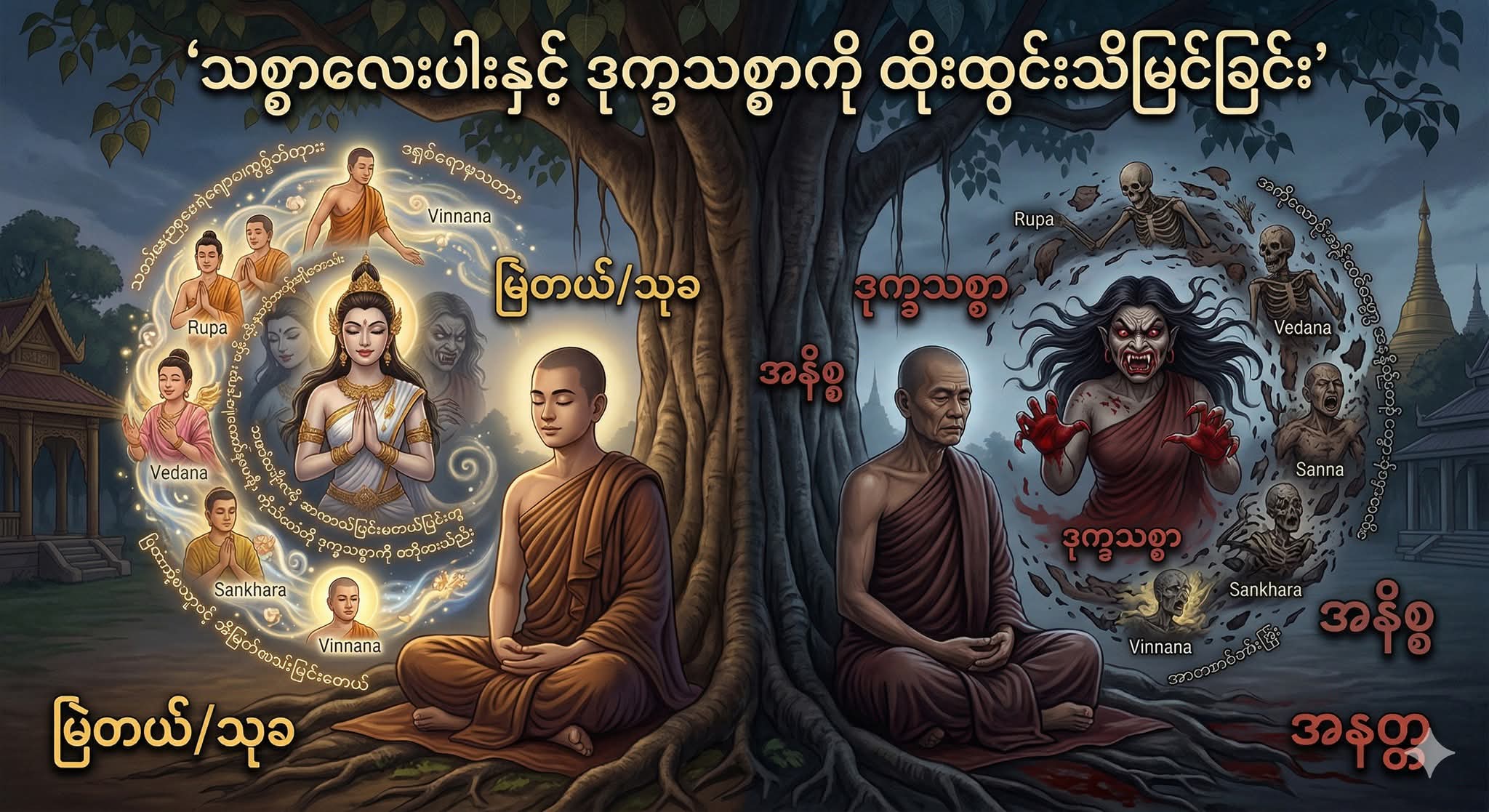 သစ္စာလေးပါး (သို့မဟုတ်) ဘီလူးမ၏ ဇာတိရုပ်ကို မြင်တွေ့ခြင်း