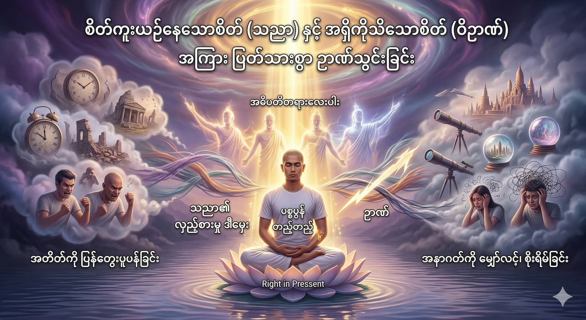 စိတ်ကူးယဉ်နေသောစိတ် (သညာ) နှင့် အရှိကိုသိသောစိတ် (ဝိဉာဏ်) အကြား ပြတ်သားစွာ ဉာဏ်သွင်းခြင်း