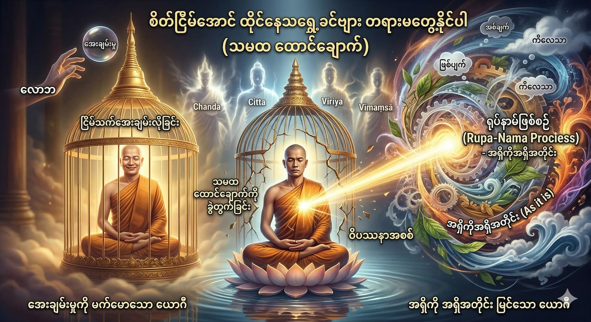 စိတ်ငြိမ်အောင် ထိုင်နေသရွေ့ ခင်ဗျား တရားမတွေ့နိုင်ပါ (သမထ ထောင်ချောက်)