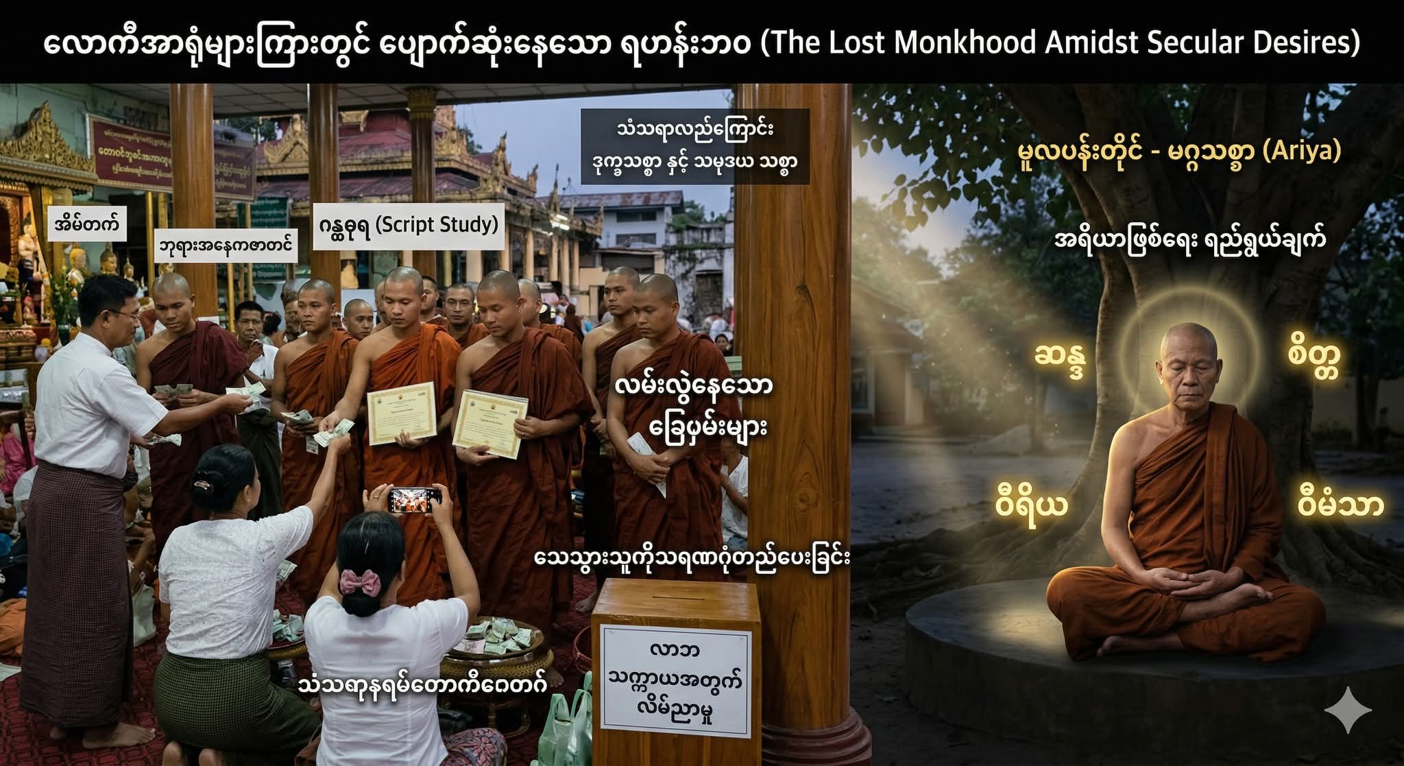 လောကီအာရုံများကြားတွင် ပျောက်ဆုံးနေသော ရဟန်းဘဝ