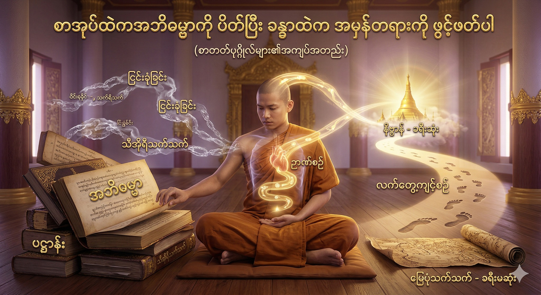 စာအုပ်ထဲကအဘိဓမ္မာကို ပိတ်ပြီး ခန္ဓာထဲက အမှန်တရားကို ဖွင့်ဖတ်ပါ (စာတတ်ပုဂ္ဂိုလ်များ၏အကျပ်အတည်း)