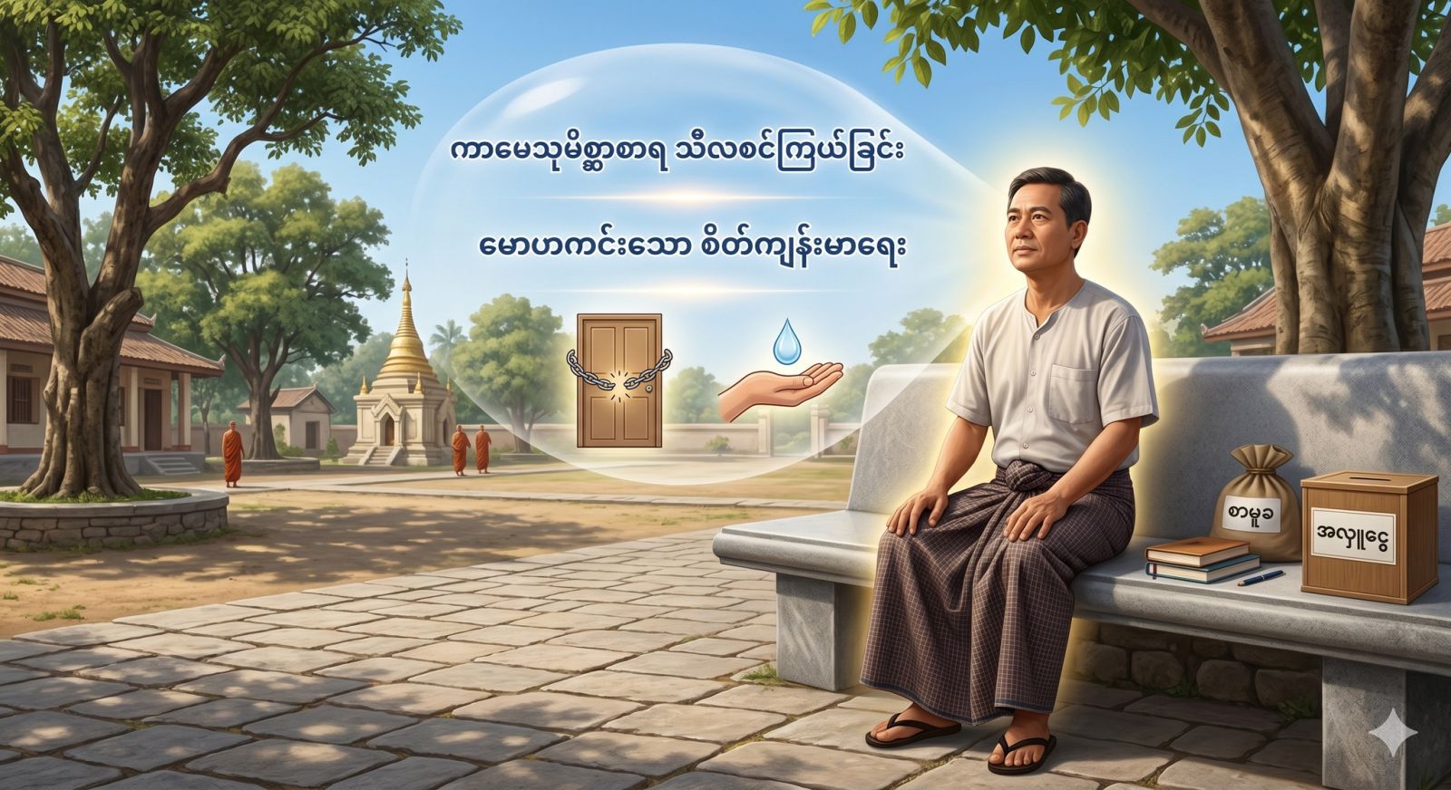 “ရဟန်းတို့… ယောက်ျား၏ စိတ်ကို ဖမ်းစားနိုင်သော နေရာတွင် မိန်းမ၏ အဆင်း၊ အသံ၊ အနံ့၊ အရသာ၊ အတွေ့အထိလောက် စွမ်းအားကြီးမားသော အခြားအရာ မရှိပေ။ ထို့အတူ မိန်းမ၏ စိတ်ကို ဖမ်းစားနိုင်သော နေရာတွင်လည်း ယောက်ျား၏ အဆင်း၊ အသံ၊ အနံ့၊ အရသာ၊ အတွေ့အထိလောက် စွမ်းအားကြီးမားသော အခြားအရာ မရှိပေ။
