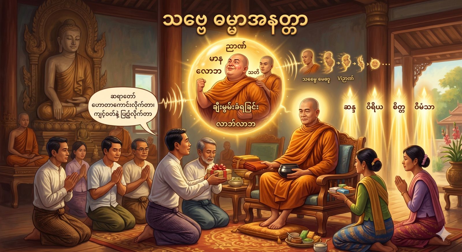 လာဘ်လာဘနှင့် ချီးမွမ်းခံရချိန်တွင် ဖောင်းပွလာတတ်သော စိတ်၏ သဘောကို အကဲခတ်ခြင်း