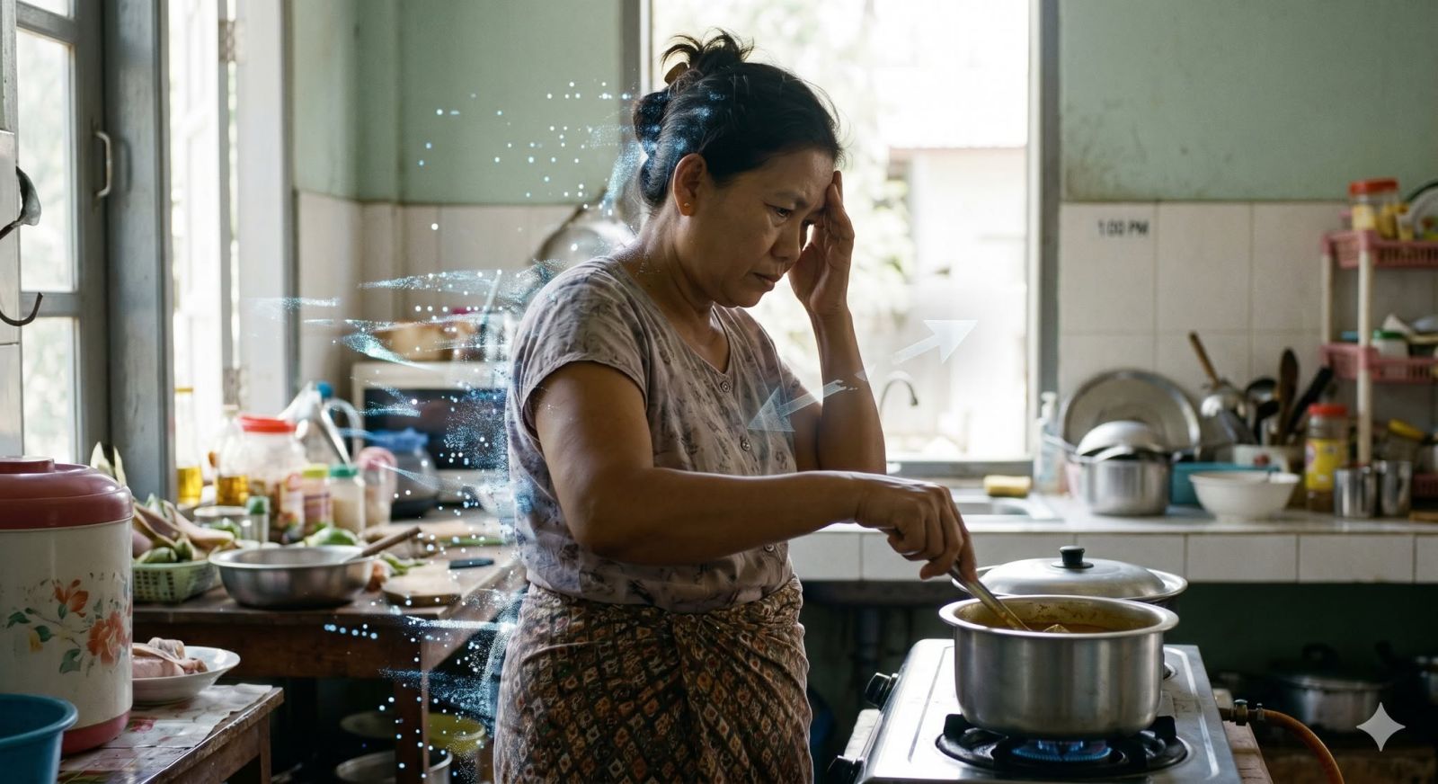 နေမကောင်း၊ ကိုယ်လက်ကိုက်ခဲနေချိန် အလုပ်လုပ်ရပါက “ငါ ခံစားနေရသည်” ဟူသော ဒုတိယမြားကို ပယ်၍ “နာသိစိတ် (ကာယဝိဉာဏ်)” ၏ ဖြစ်ပျက်ကိုသာ လေ့လာခြင်း