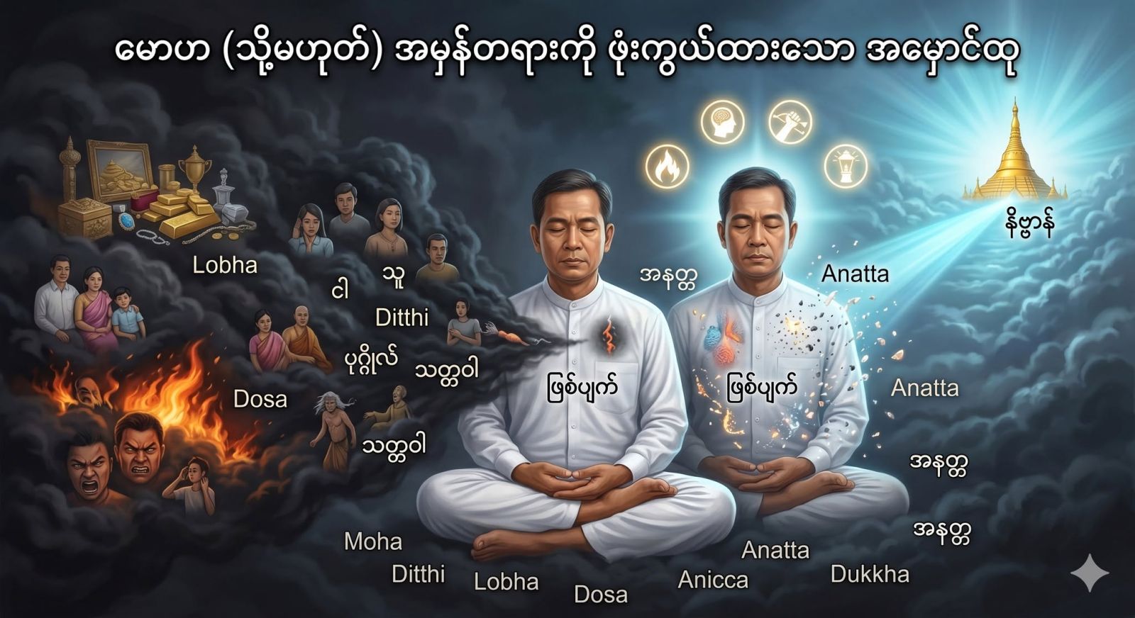 မောဟ (သို့မဟုတ်) အမှန်တရားကို ဖုံးကွယ်ထားသော အမှောင်ထု