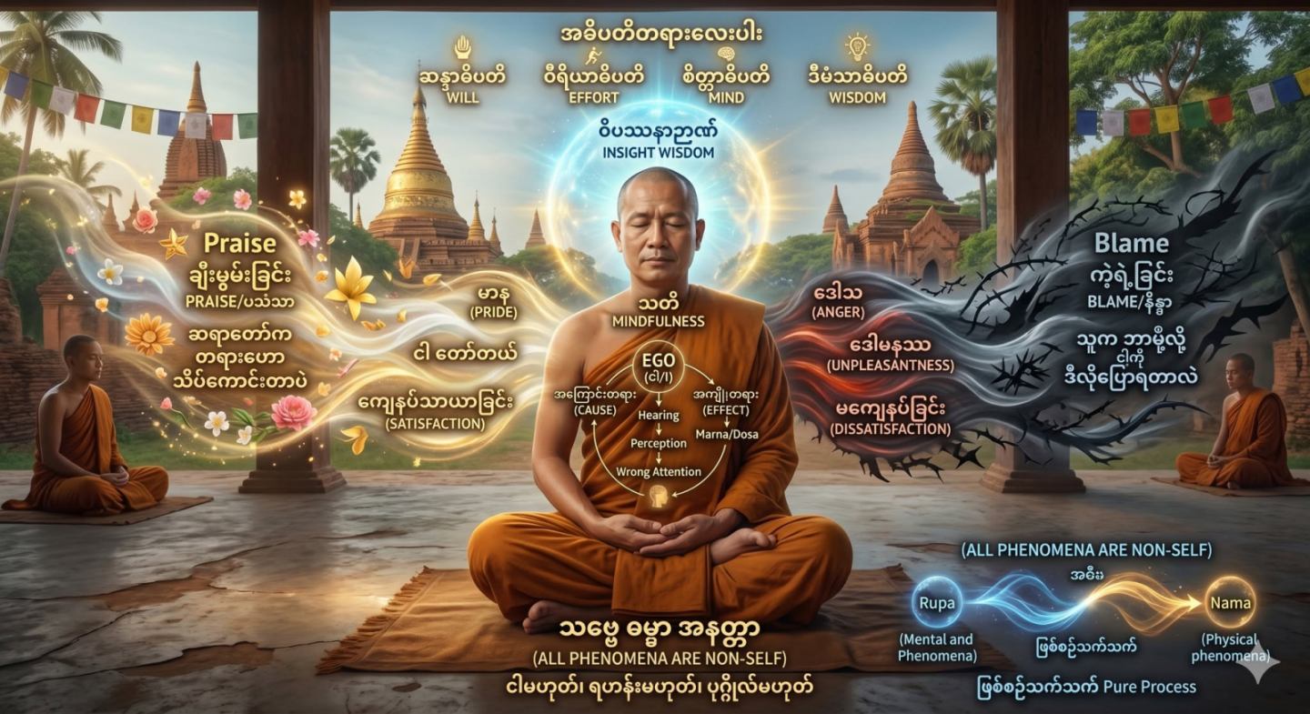 မိမိအား ချီးမွမ်းစကား သို့မဟုတ် ကဲ့ရဲ့စကား ကြားရချိန်တွင် လှုပ်ခတ်သွားသော မာနနှင့် ဒေါမနဿကို ခွဲခြမ်းစိတ်ဖြာခြင်း