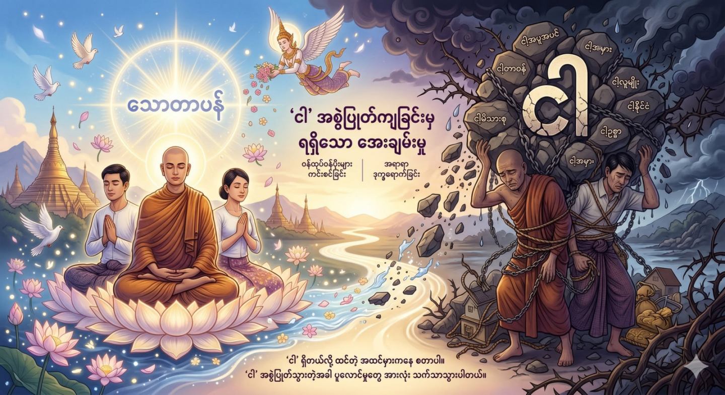 အရာရာဟာ “ငါ” ဆိုတာ တကယ်ရှိတယ်လို့ ထင်တဲ့ အထင်မှားကနေ စတာပါ။
