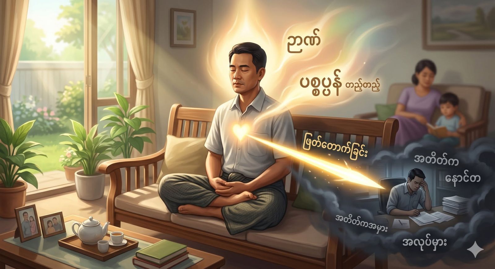 အလုပ်မှားသွားလို့ နောင်တရ ပူလောင်နေတဲ့ စိတ်ကို ပစ္စုပ္ပန်တည့်တည့်မှာ ဖြတ်တောက်ခြင်း