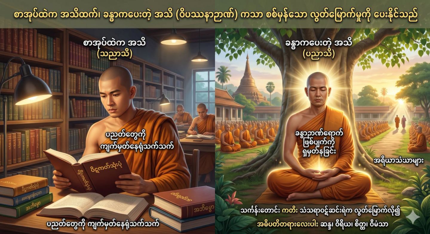 စာအုပ်ထဲကအသိနဲ့ ခန္ဓာကပေးတဲ့ အသိ၊ ဘယ်အရာက သင့်ကို တကယ် လွတ်မြောက်မှုပေးနိုင်မလဲ။
