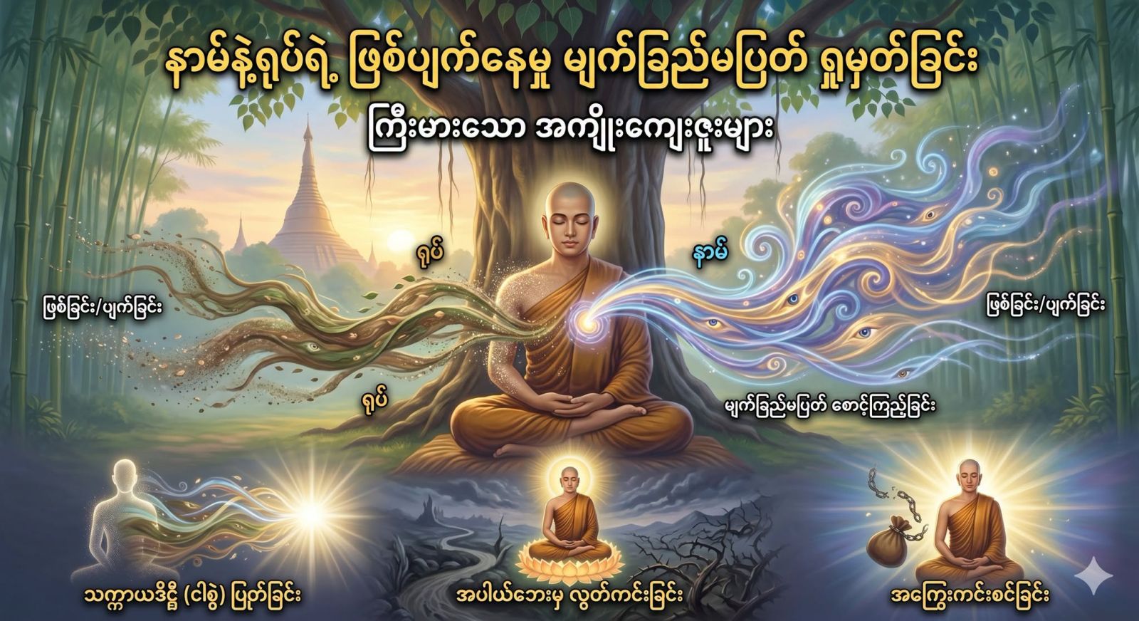 နာမ်နဲ့ရုပ်ရဲ့ ဖြစ်ပျက်နေမှုတွေကို မျက်ခြည်မပြတ် လေ့လာခြင်းကပေးတဲ့ ကြီးမားတဲ့ အကျိုးကျေးဇူး။