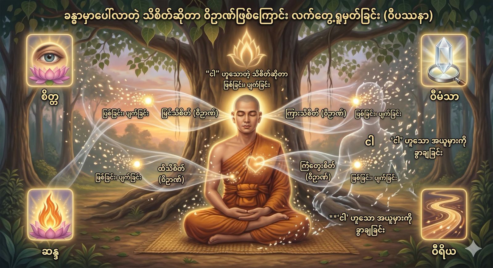 ခန္ဓာမှာပေါ်လာတဲ့ သိစိတ်ဆိုတာ ဝိဉာဏ်ဖြစ်ကြောင်း လက်တွေ့ရှုမှတ် အဖြေရှာနည်း။