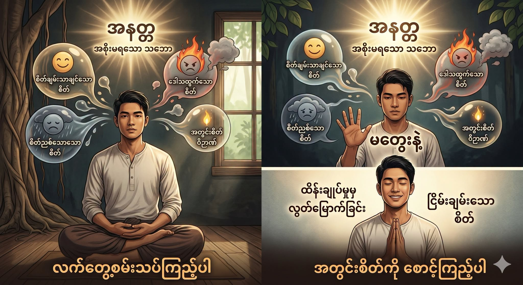 အနတ္တဆိုတာ ဘာကိုဆိုလိုတာလဲ။ အလွယ်ဆုံး ပြောရရင် စိတ်တွေကို ကိုယ်ဖြစ်ချင်သလို အမိန့်ပေးလို့ မရတာပါပဲ။