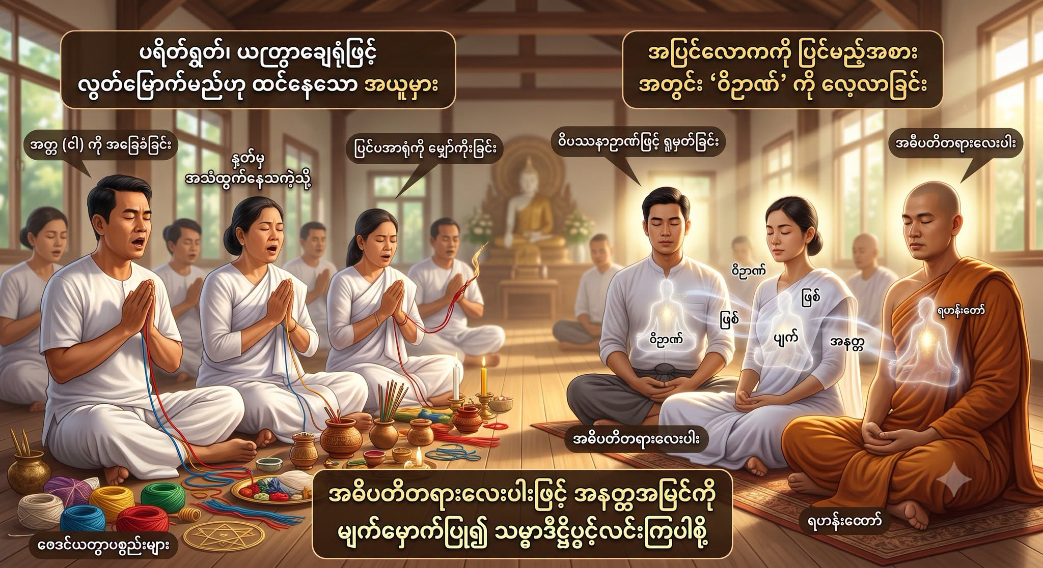 ပရိတ်ရွတ်၊ ယတြာချေရုံဖြင့် လွတ်မြောက်မည်ဟု ထင်နေသော အယူမှားကို လေ့လာခြင်း