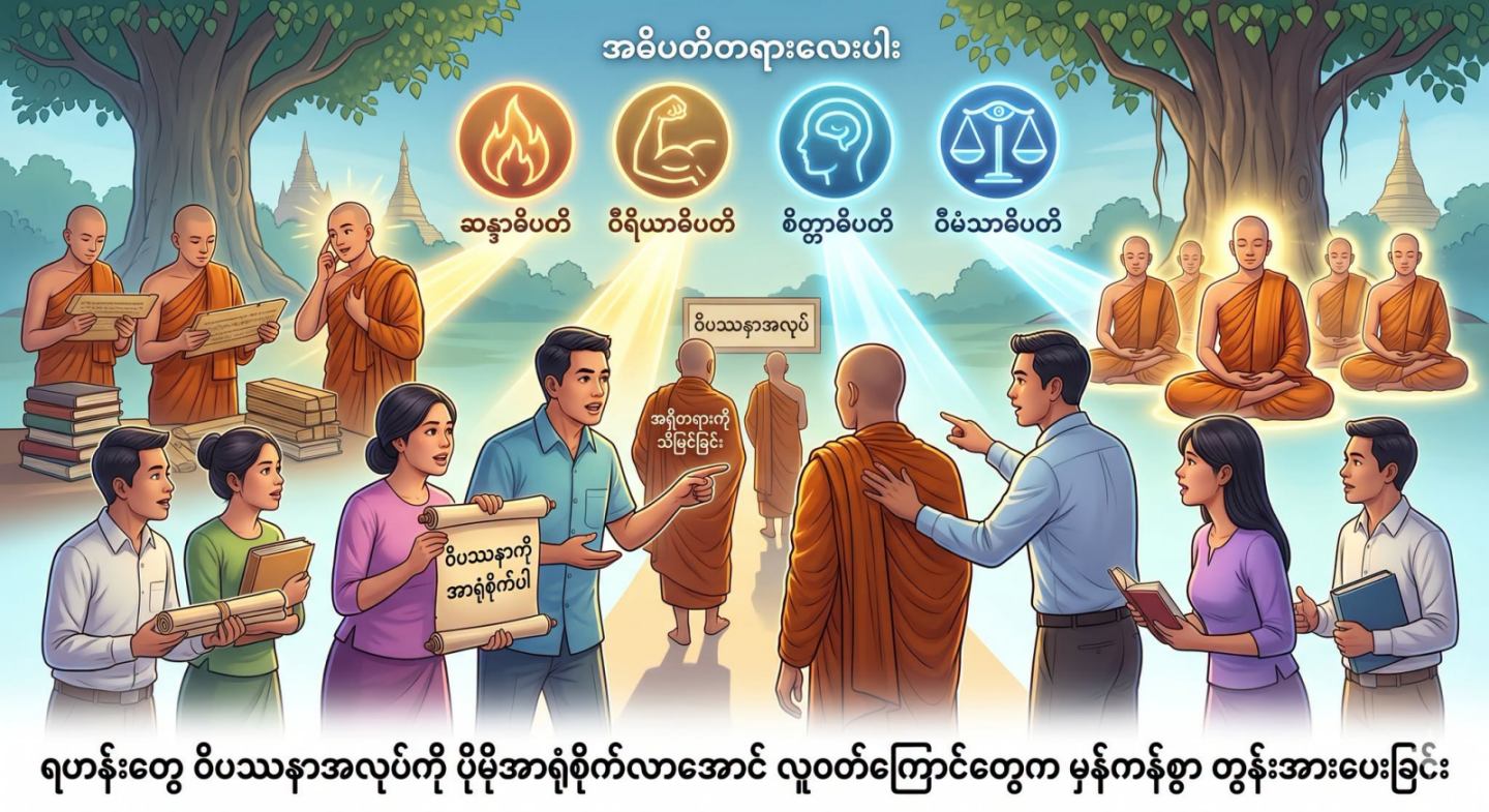 ရဟန်းတွေ ဝိပဿနာအလုပ်ကို ပိုမိုအာရုံစိုက်လာအောင် လူဝတ်ကြောင်တွေက မှန်ကန်စွာ တွန်းအားပေးခြင်း။