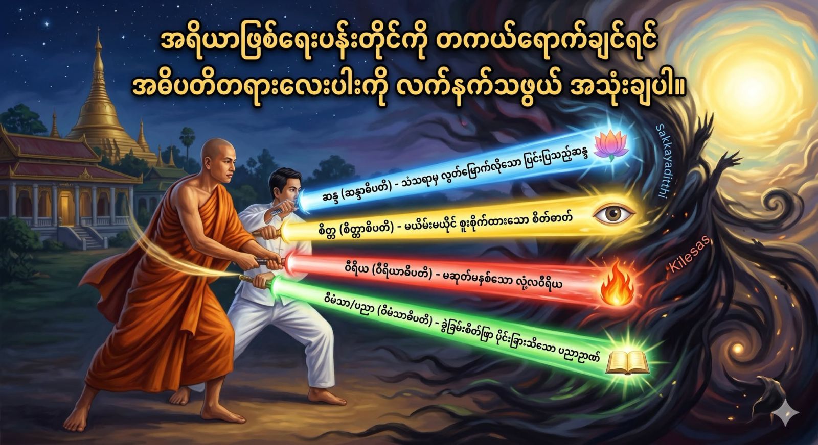အရိယာဖြစ်ရေးပန်းတိုင်ကို တကယ်ရောက်ချင်ရင် အဓိပတိတရားလေးပါးကို လက်နက်သဖွယ် အသုံးချပါ။