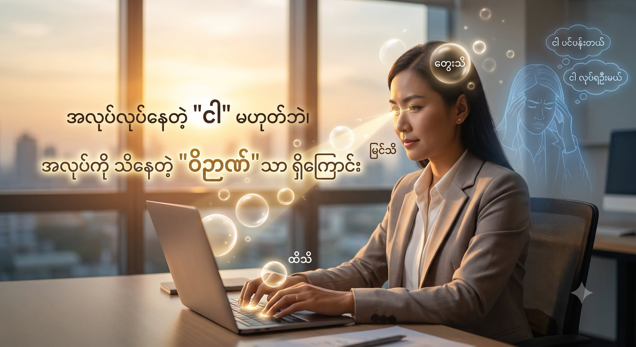 အလုပ်လုပ်နေတဲ့ “ငါ” မဟုတ်ဘဲ၊ အလုပ်ကို သိနေတဲ့ “ဝိဉာဏ်” သာ ရှိကြောင်း လေ့လာခြင်း