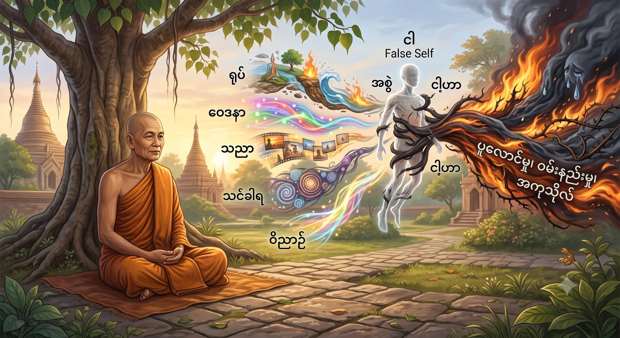 ကိုယ့်ရဲ့ ခန္ဓာငါးပါးကို တစ်ခုချင်း သေချာ စစ်ဆေးကြည့်ရင် ဘယ်အရာမှ ‘ငါ’ မဟုတ်ပါဘူး။