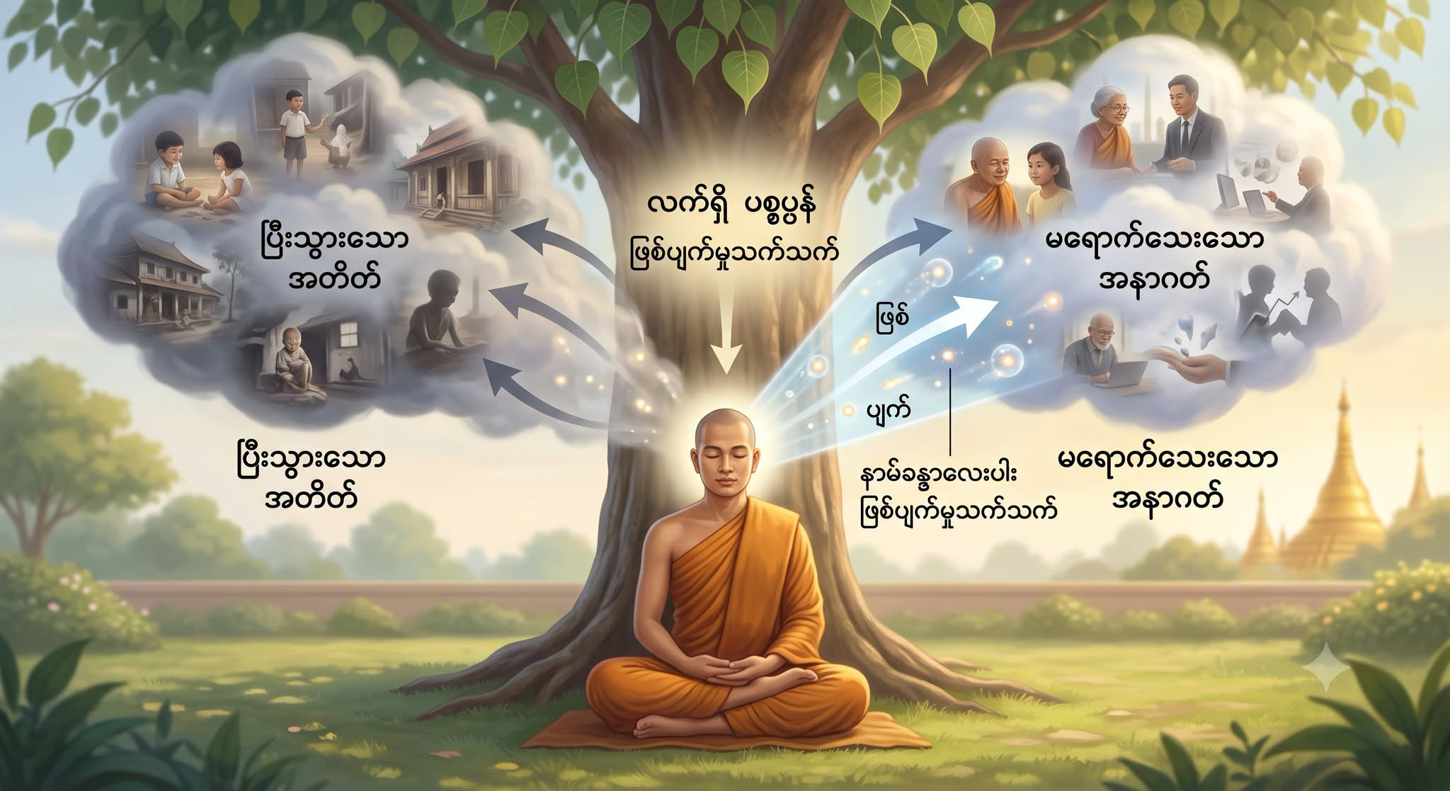 လူတော်တော်များများရဲ့ စိတ်ဟာ ပြီးသွားတဲ့ အတိတ်ကို ပြန်တွေးလိုက်၊ မရောက်သေးတဲ့ အနာဂတ်ကို ကြိုတွေးလိုက်နဲ့ အမြဲတမ်း လှည့်လည်နေတတ်တယ်။