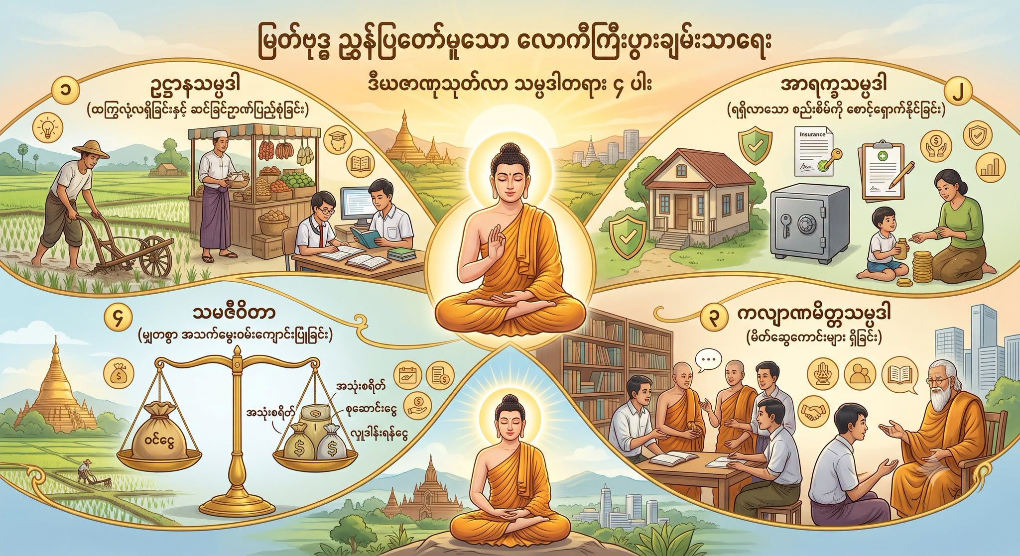 မြတ်ဗုဒ္ဓ ညွှန်ပြတော်မူသော လက်တွေ့ကျကျ လောကီကြီးပွားချမ်းသာရေး (ဒီဃဇာဏုသုတ်လာ သမ္ပဒါတရား ၄ ပါး)