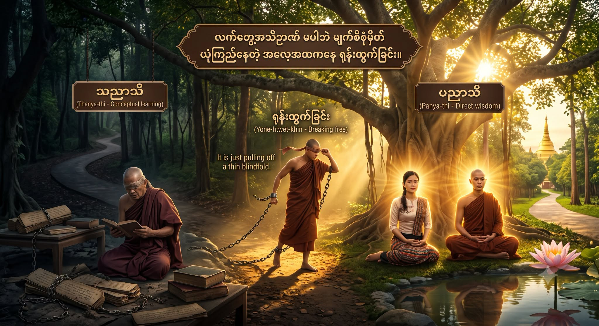 လက်တွေ့အသိဉာဏ် မပါဘဲ မျက်စိစုံမှိတ် ယုံကြည်နေတဲ့ အလေ့အထကနေ ရုန်းထွက်ခြင်း။