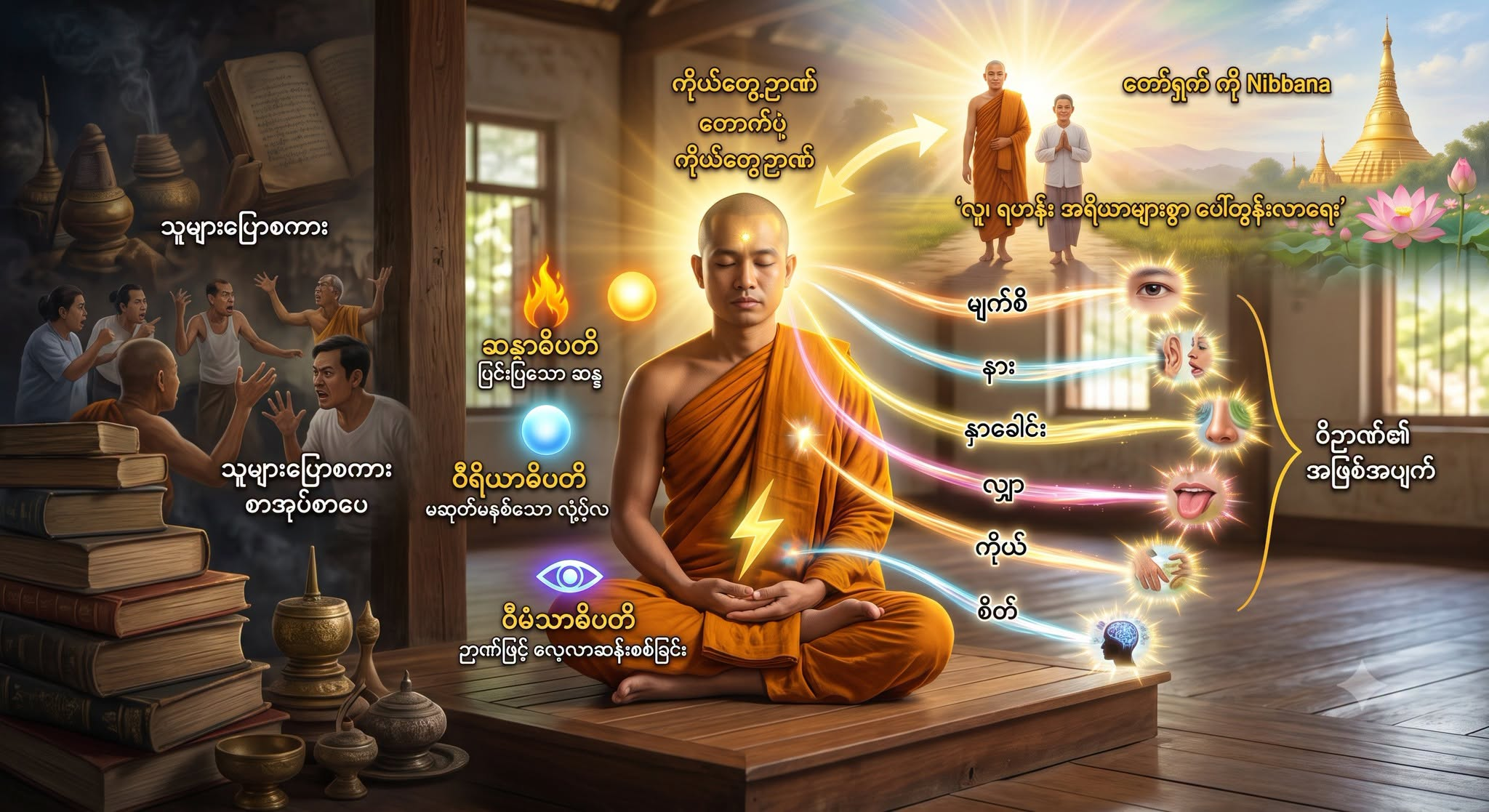 သူများပြောတိုင်း မယုံဘဲ ကိုယ်တွေ့ဉာဏ်နဲ့ သိမြင်အောင် လက်တွေ့ လေ့လာခြင်း။