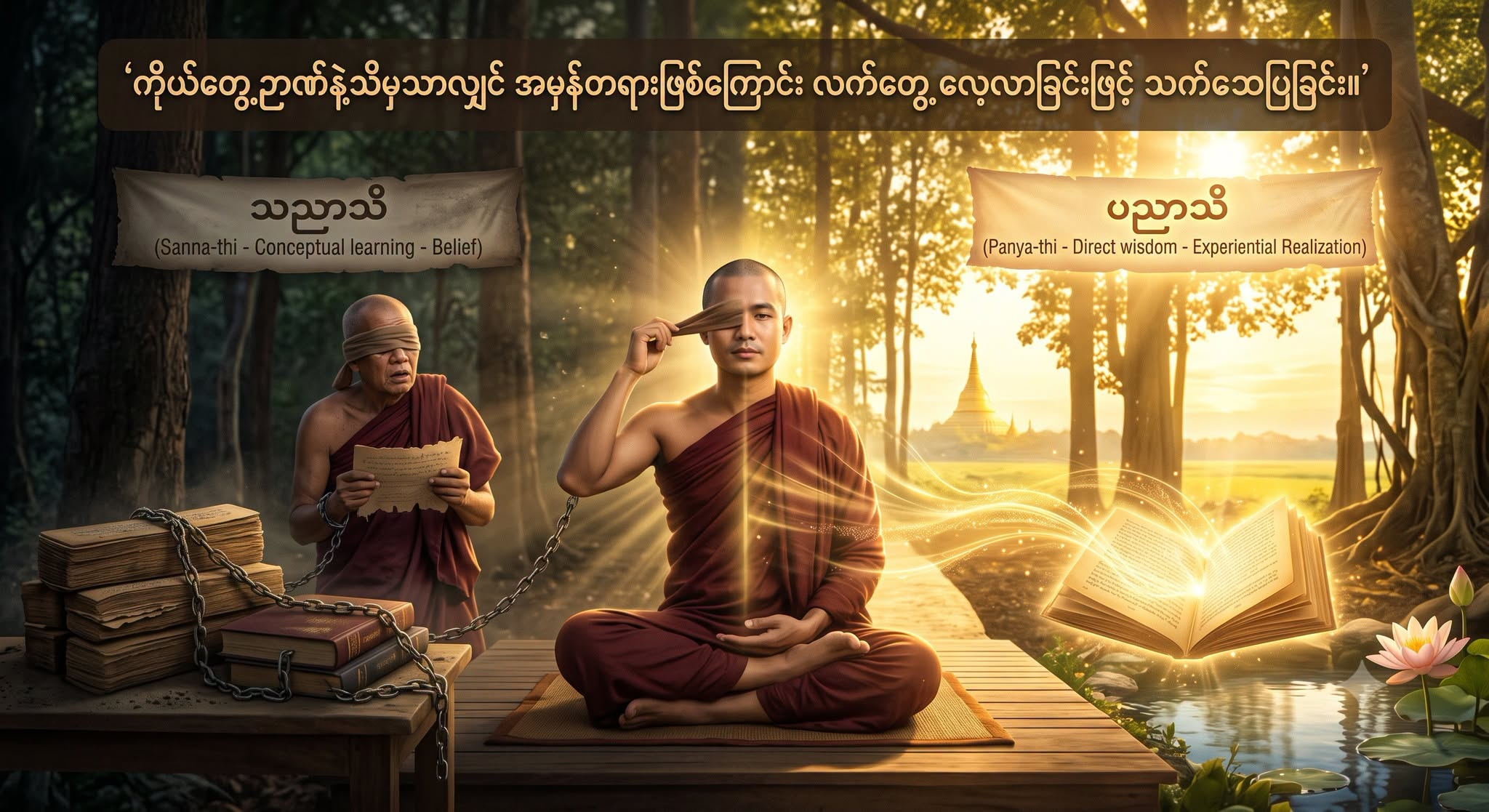 ကိုယ်တွေ့ဉာဏ်နဲ့သိမှသာလျှင် အမှန်တရားဖြစ်ကြောင်း လက်တွေ့ လေ့လာခြင်းဖြင့် သက်သေပြခြင်း။