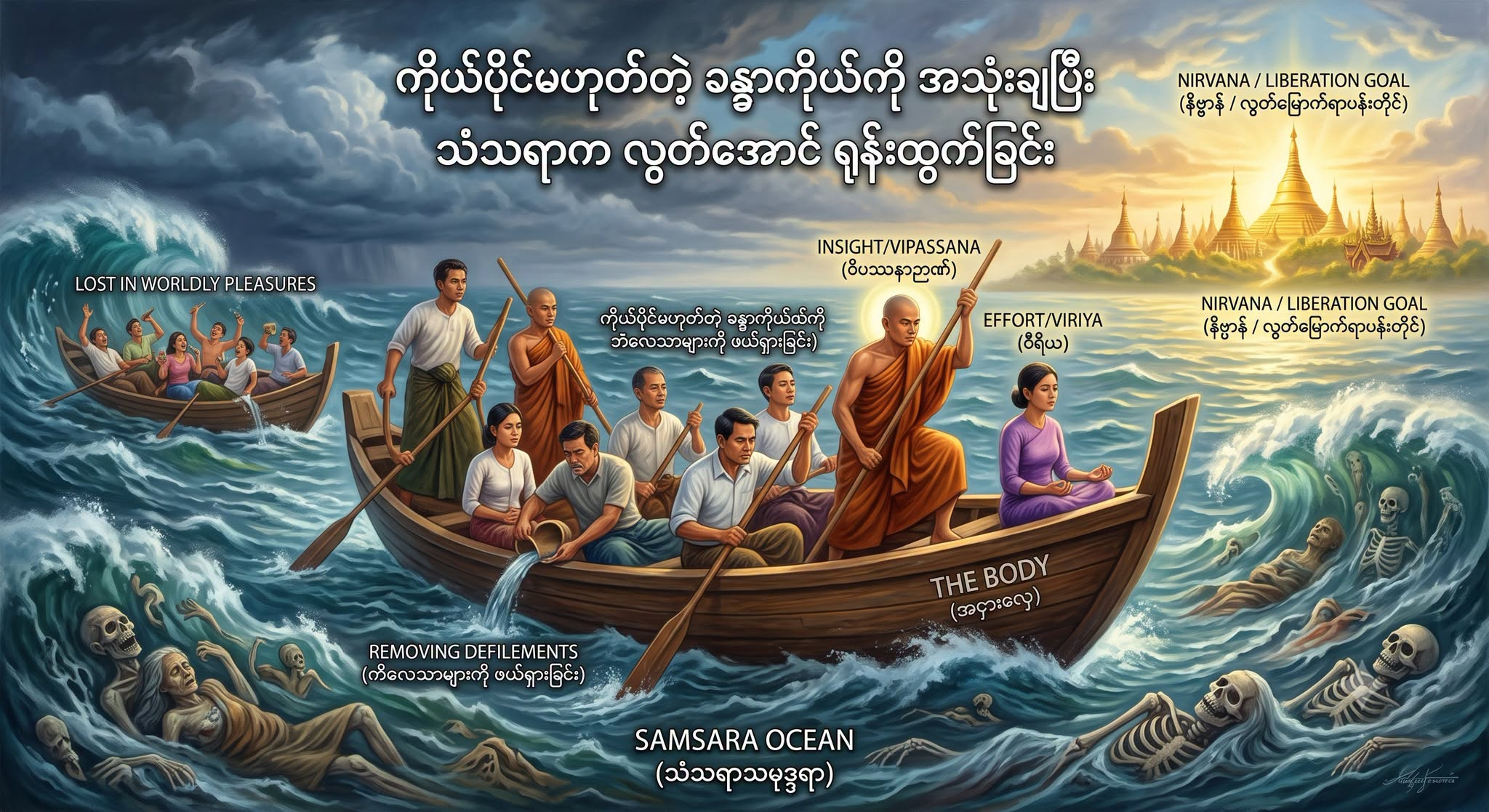 ကိုယ်ပိုင်မဟုတ်တဲ့ ခန္ဓာကိုယ်ကို အသုံးချပြီး သံသရာက လွတ်အောင် ရုန်းထွက်ခြင်း။