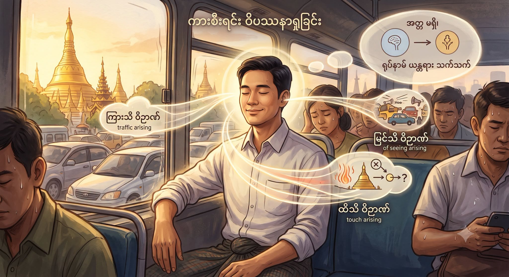 အလုပ်သွား၊ အလုပ်ပြန် ကားစီးနေချိန်ဟာ ဝိပဿနာရှုဖို့ အကောင်းဆုံး အချိန်ဖြစ်ကြောင်း လက်တွေ့အသုံးချနည်း။