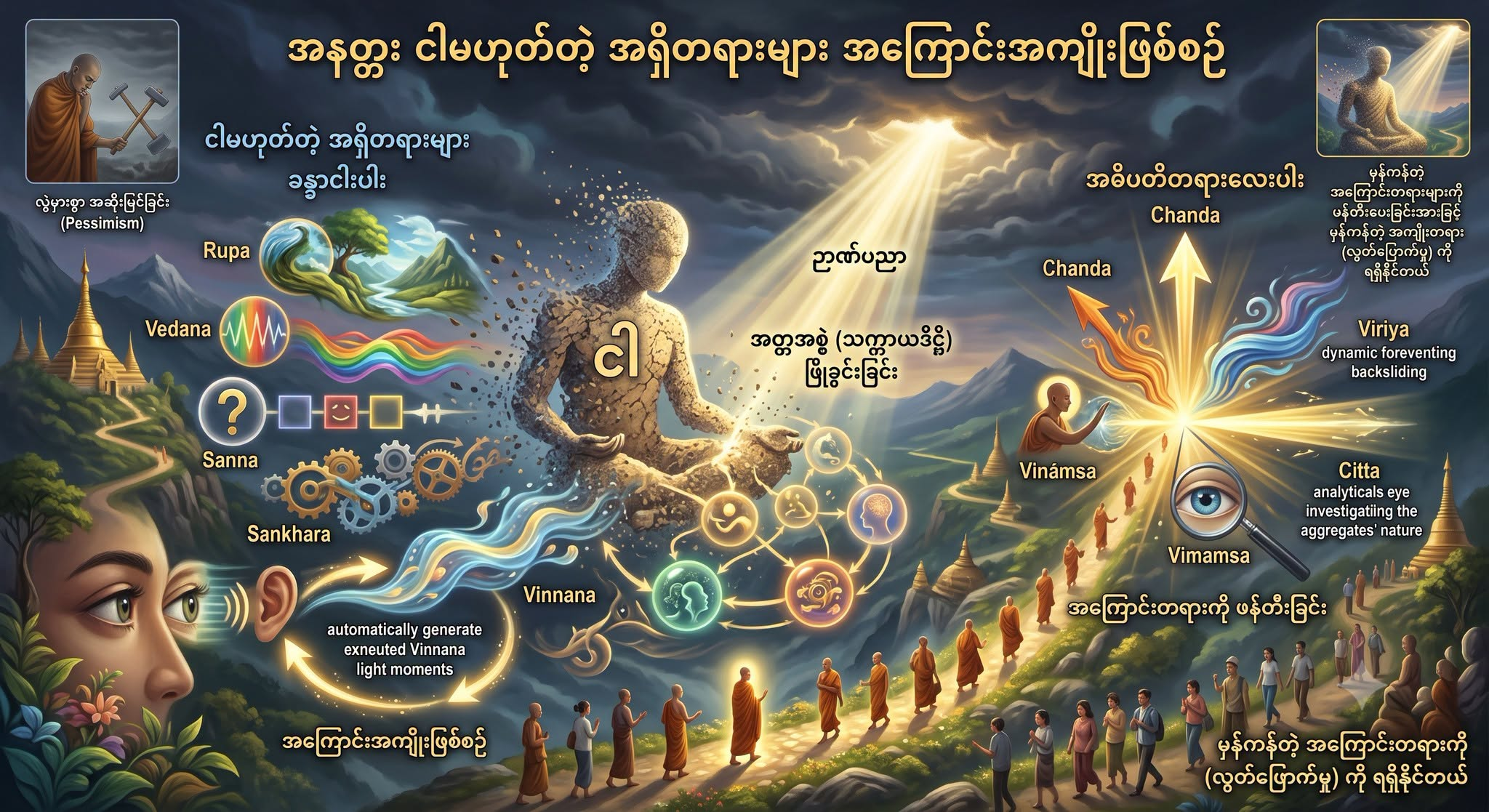 “အနတ္တ” ဆိုတာဟာ ငါမဟုတ်တဲ့ အရှိတရားများ အကြောင်းအကျိုးဖြစ်စဉ် ကို မြင်အောင်ကြည့်ရမယ့် သဘောသာ ဖြစ်တယ်။