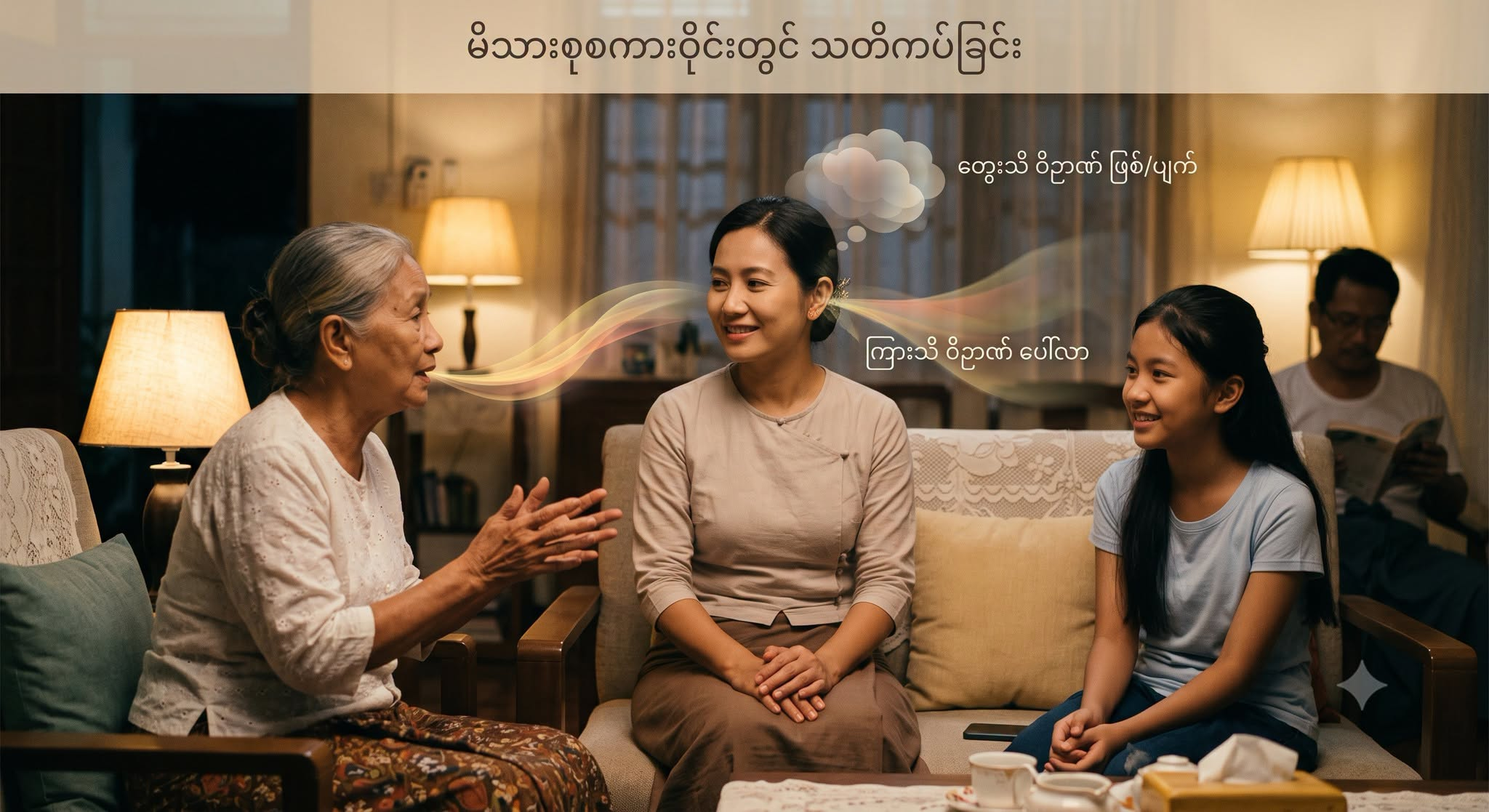 မိသားစုနဲ့ စကားပြောနေစဉ်မှာ ပေါ်လာတဲ့ သိစိတ်ရဲ့ အဖြစ်အပျက်ကို အသာအယာ သတိကပ်ခြင်း