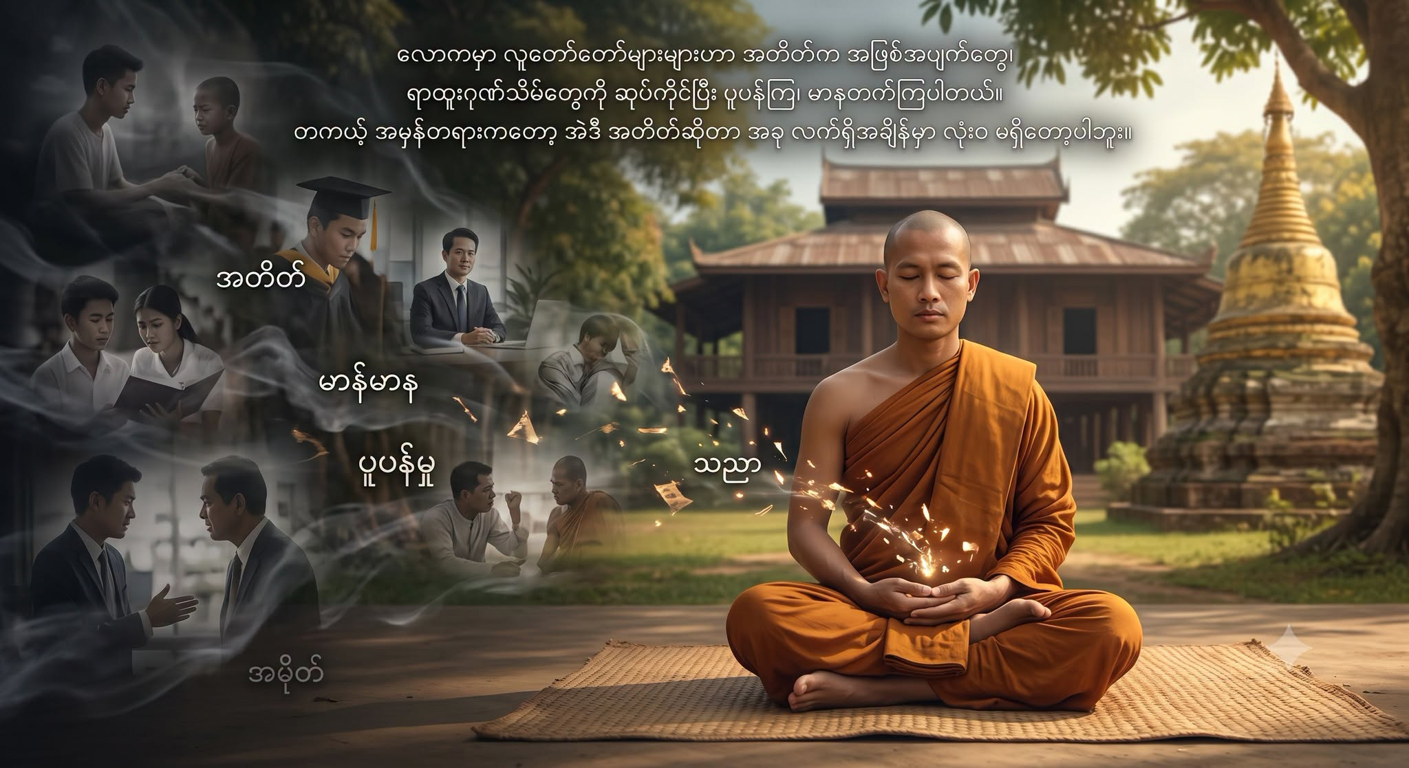 လောကမှာ လူတော်တော်များများဟာ အတိတ်က အဖြစ်အပျက်တွေ၊ ရာထူးဂုဏ်သိမ်တွေကို ဆုပ်ကိုင်ပြီး ပူပန်ကြ၊ မာနတက်ကြပါတယ်။