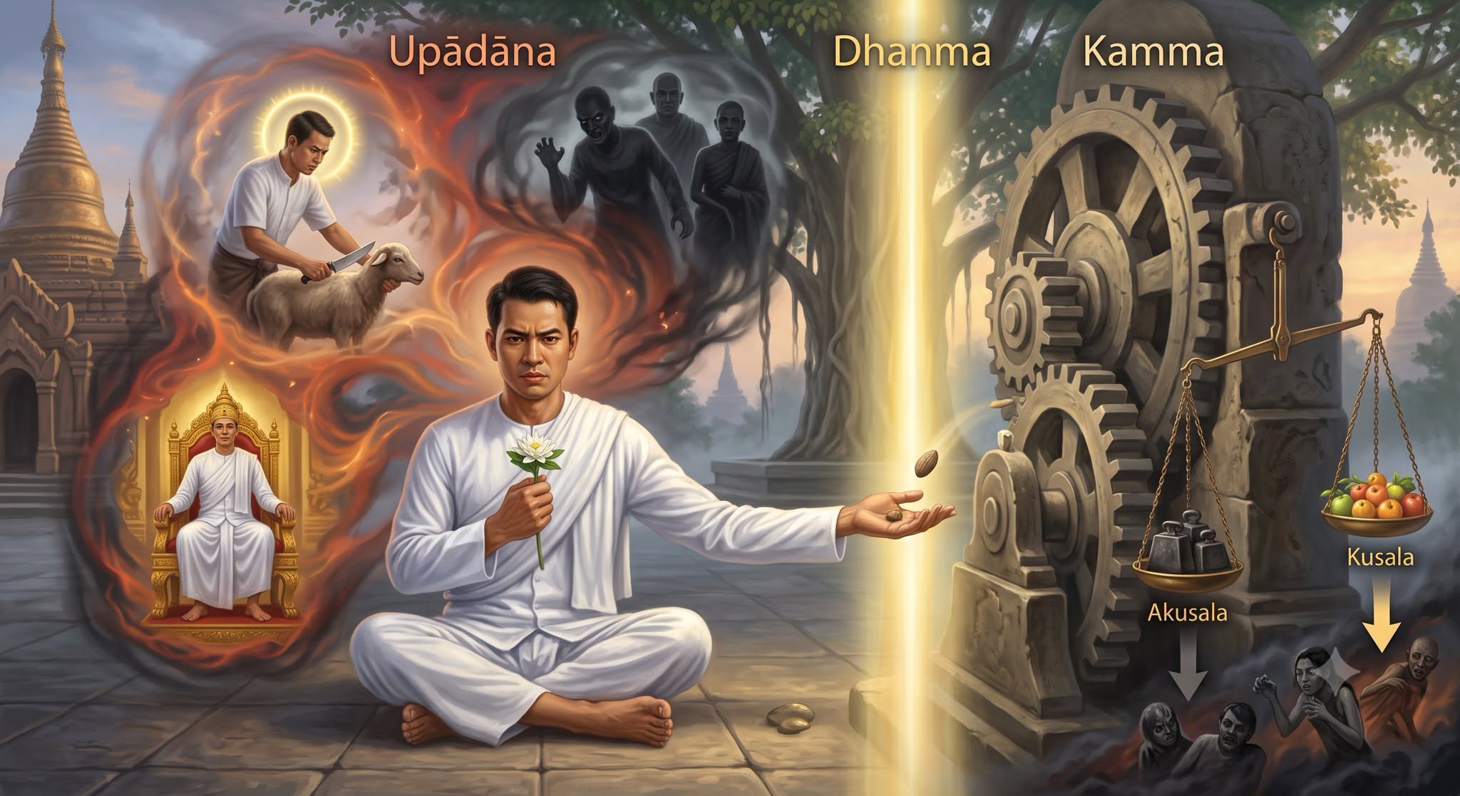 ဥပါဒါန် နှင့် ကံ (စွဲလမ်းယုံကြည်မှုနှင့် လက်တွေ့အကျိုးပေး၏ သဘာဝကို ပိုင်းခြားလေ့လာခြင်း)
