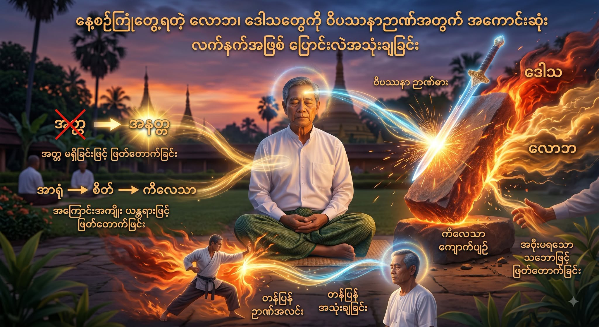 နေ့စဉ်ကြုံတွေ့ရတဲ့ လောဘ၊ ဒေါသတွေကို ဝိပဿနာဉာဏ်အတွက် အကောင်းဆုံး လက်နက်အဖြစ် ပြောင်းလဲအသုံးချခြင်း
